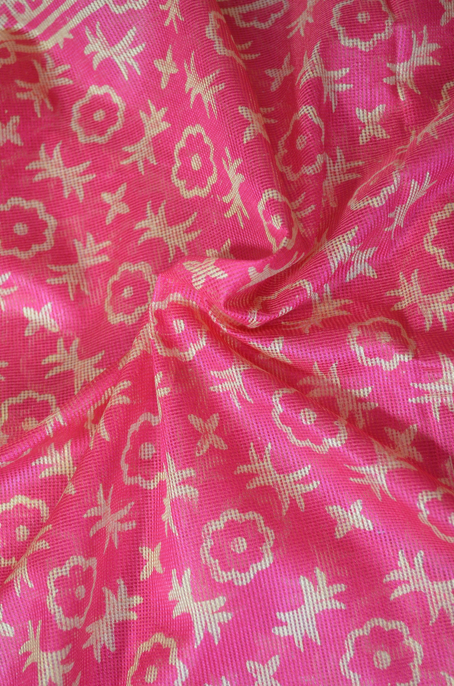 Magenta Kota Block Print Vegan Silk Handloom Saree