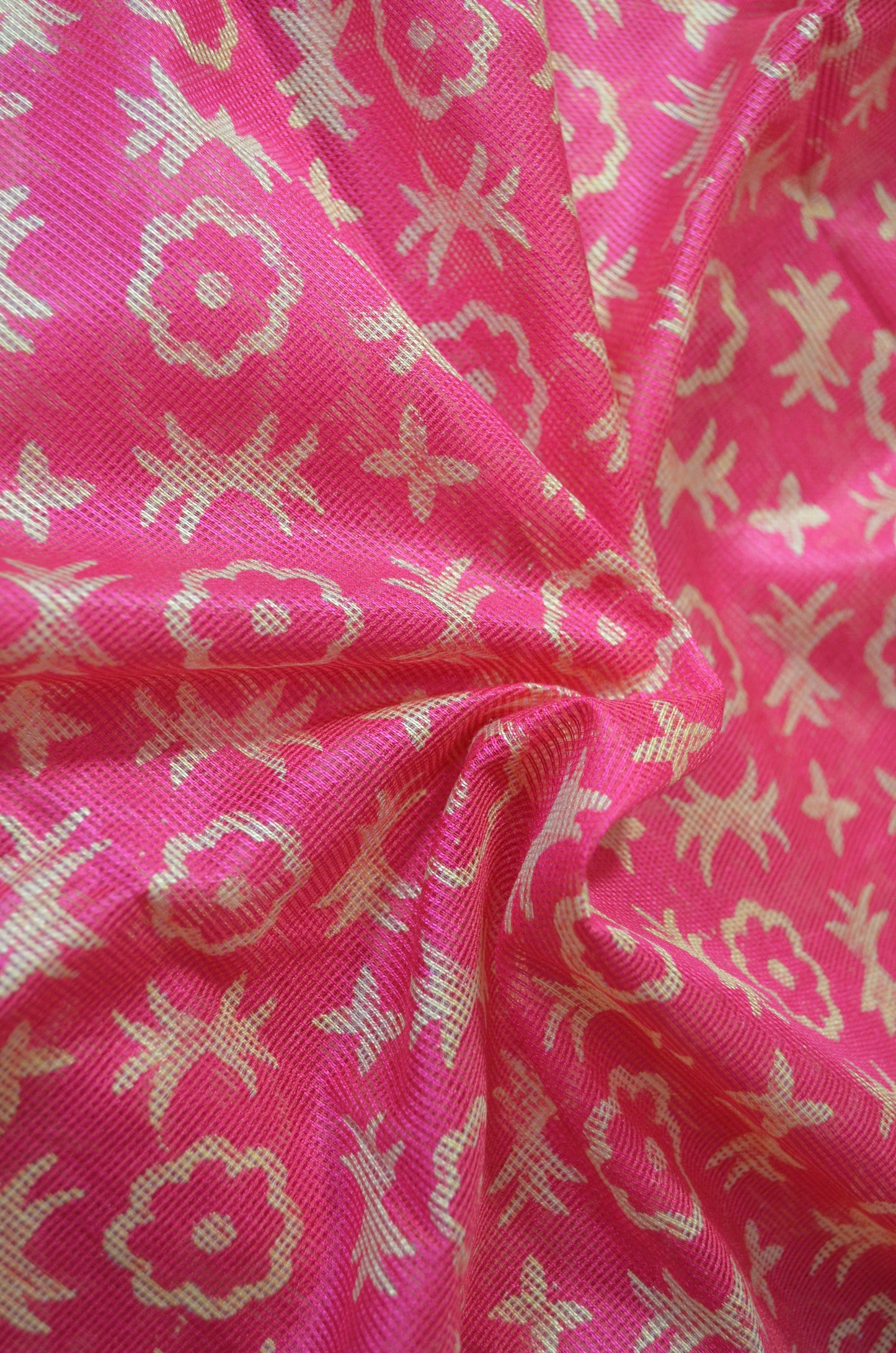 Magenta Kota Block Print Vegan Silk Handloom Saree