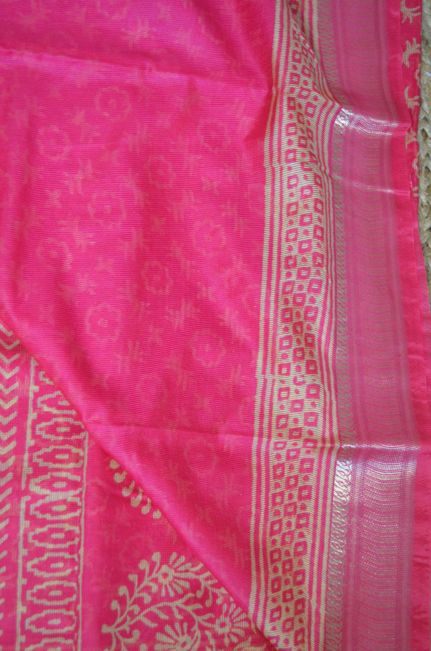 Magenta Kota Block Print Vegan Silk Handloom Saree