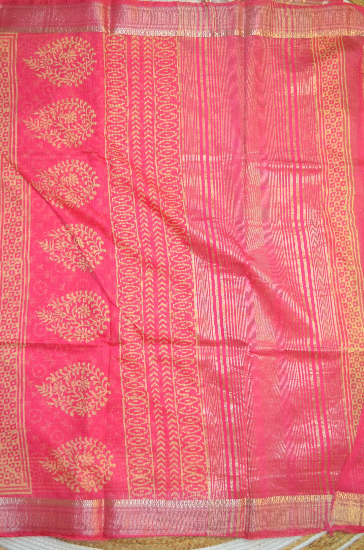 Magenta Kota Block Print Vegan Silk Handloom Saree
