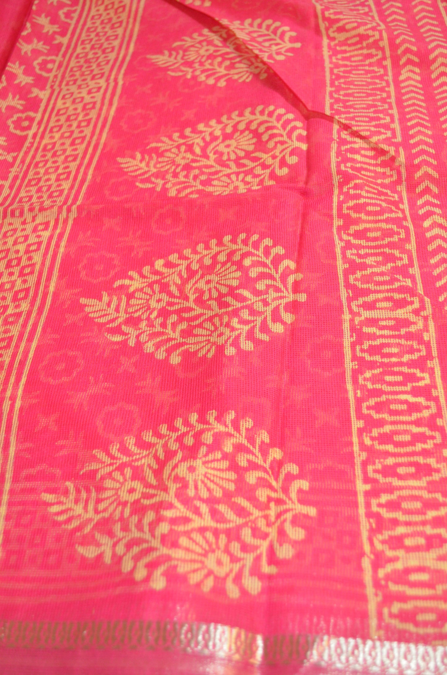 Magenta Kota Block Print Vegan Silk Handloom Saree
