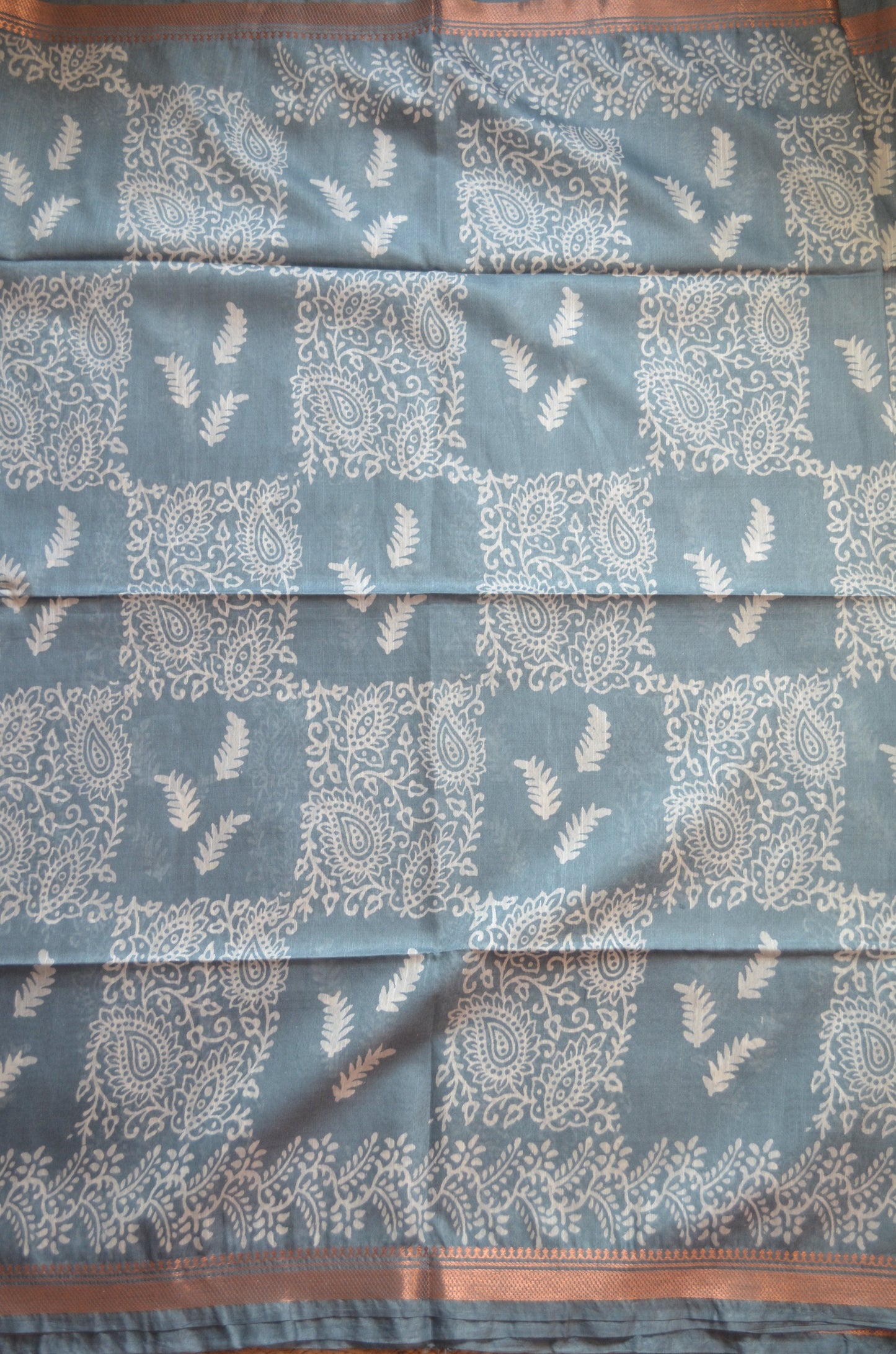 Grey Block Print Vegan Silk Saree