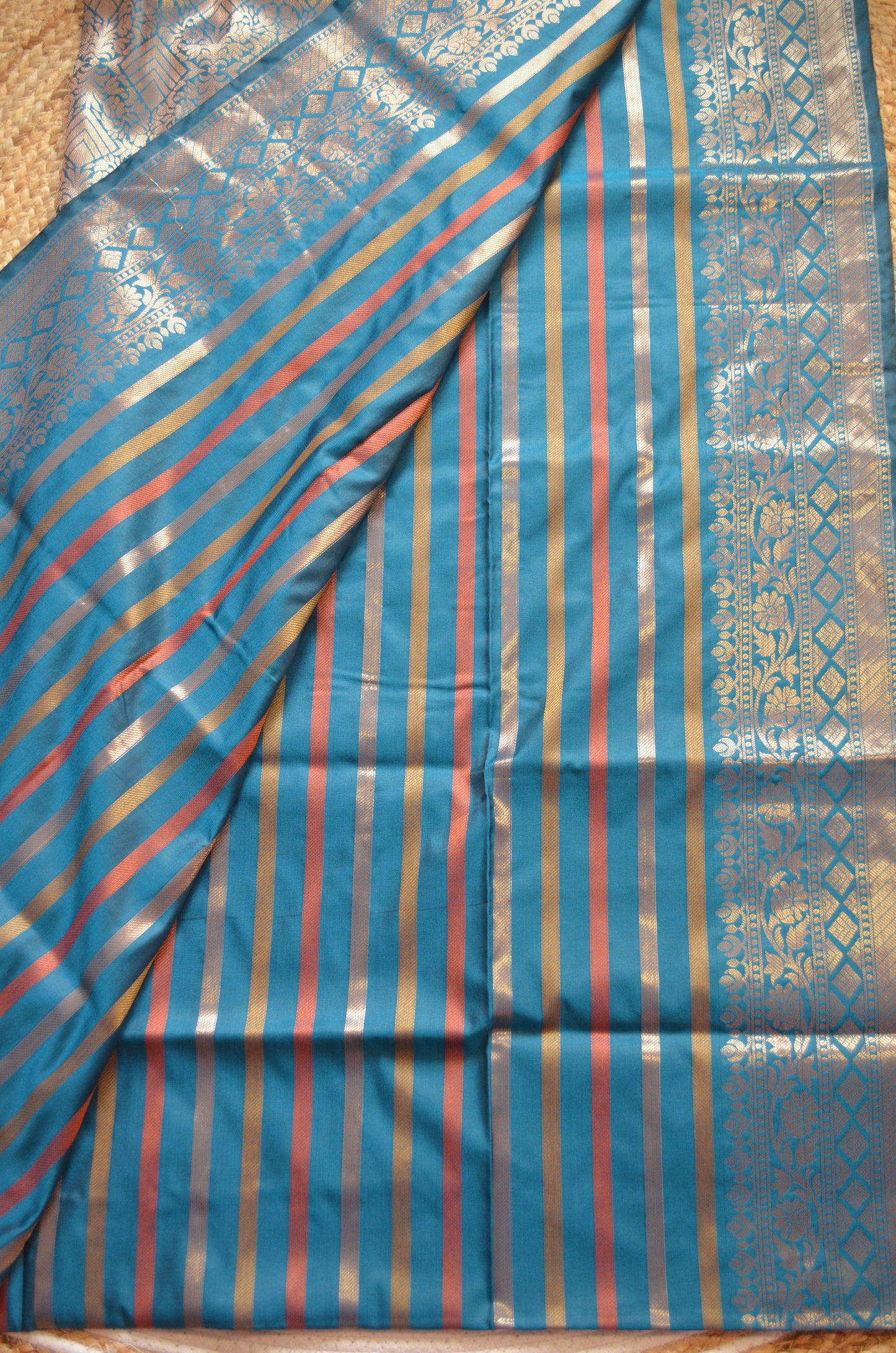 Crystal Teal Silk Zari Work Banarasi Saree