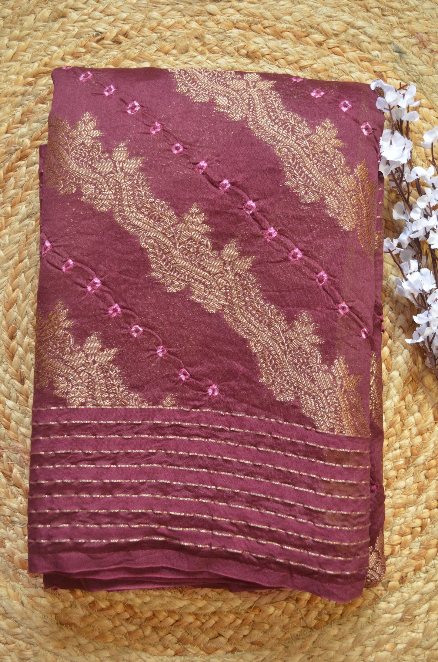 Wine Zari Work Banarasi Khaddi Silk Saree