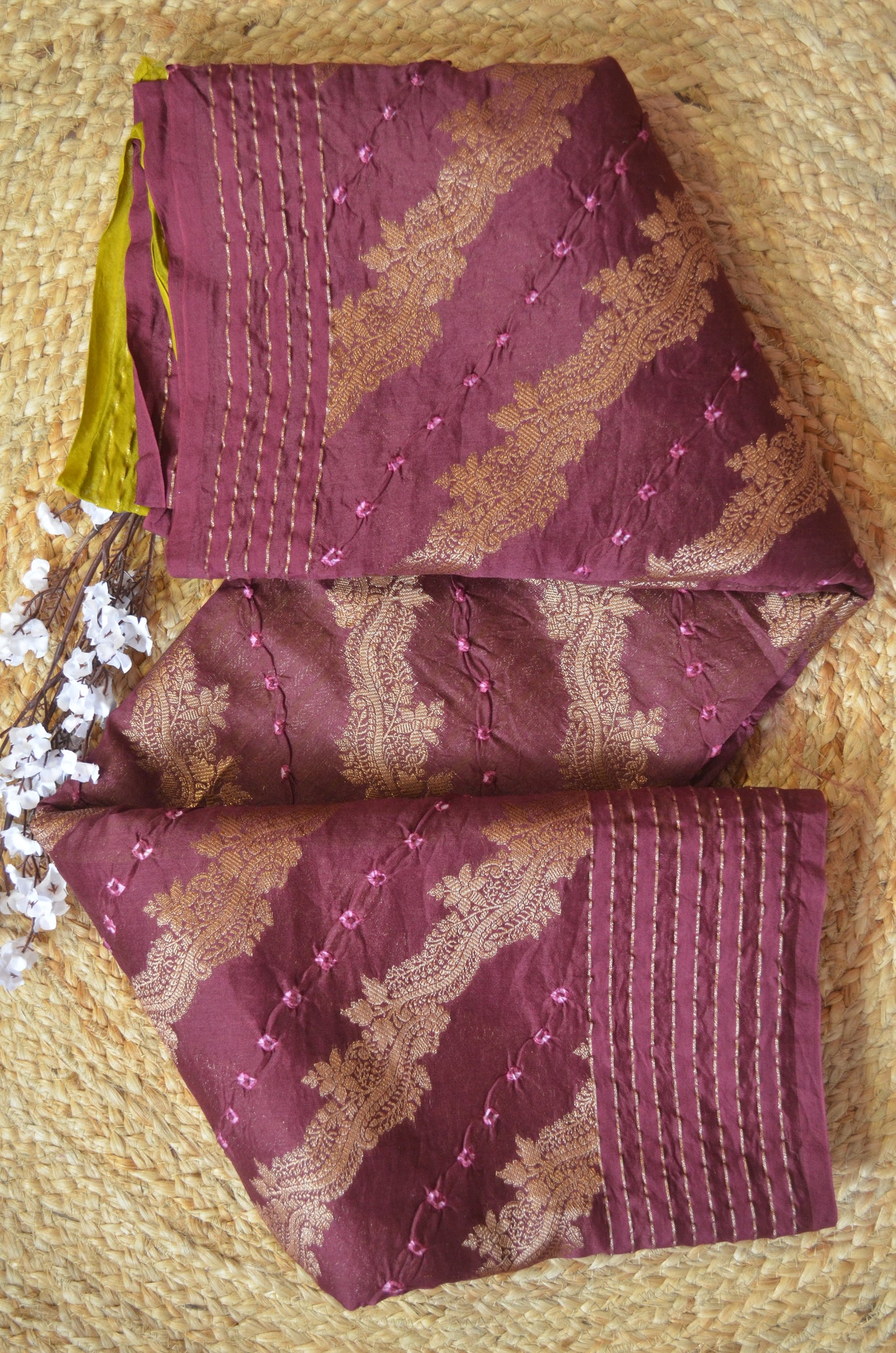 Wine Zari Work Banarasi Khaddi Silk Saree