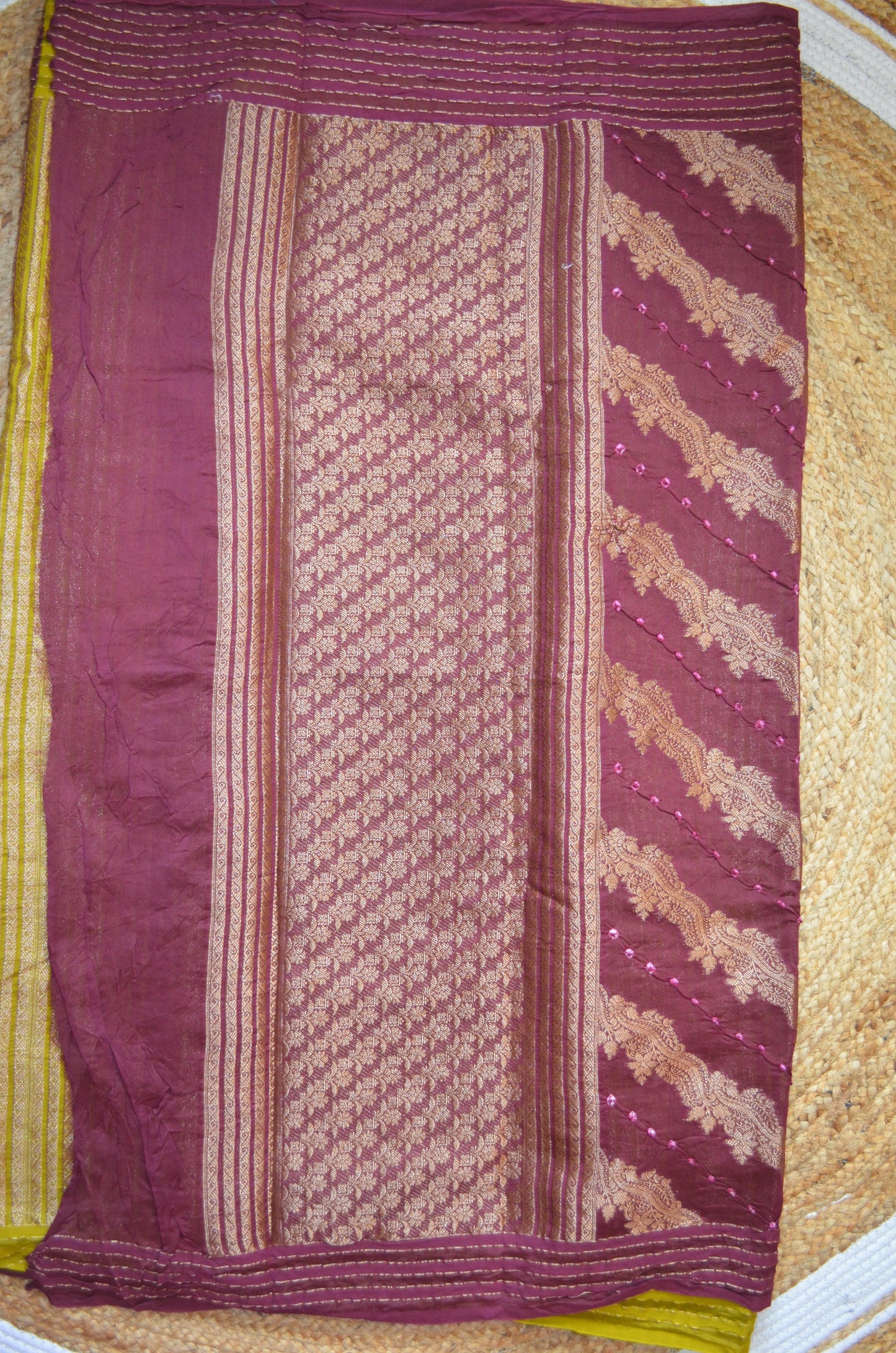 Wine Zari Work Banarasi Khaddi Silk Saree