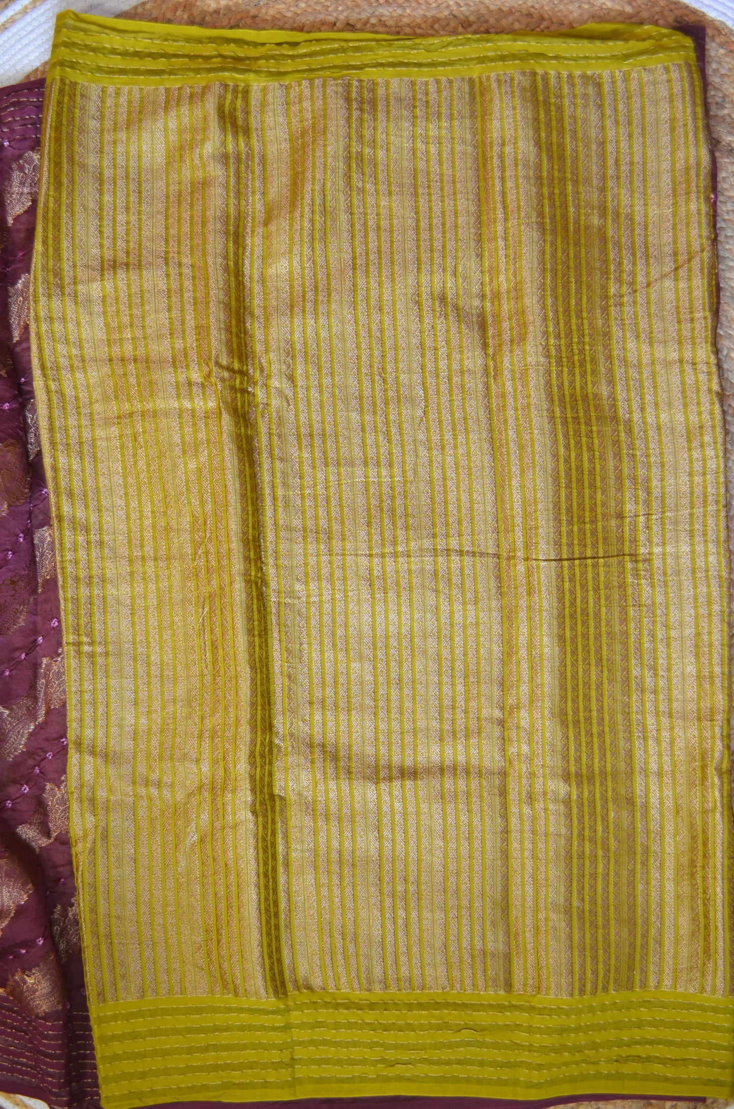 Wine Zari Work Banarasi Khaddi Silk Saree