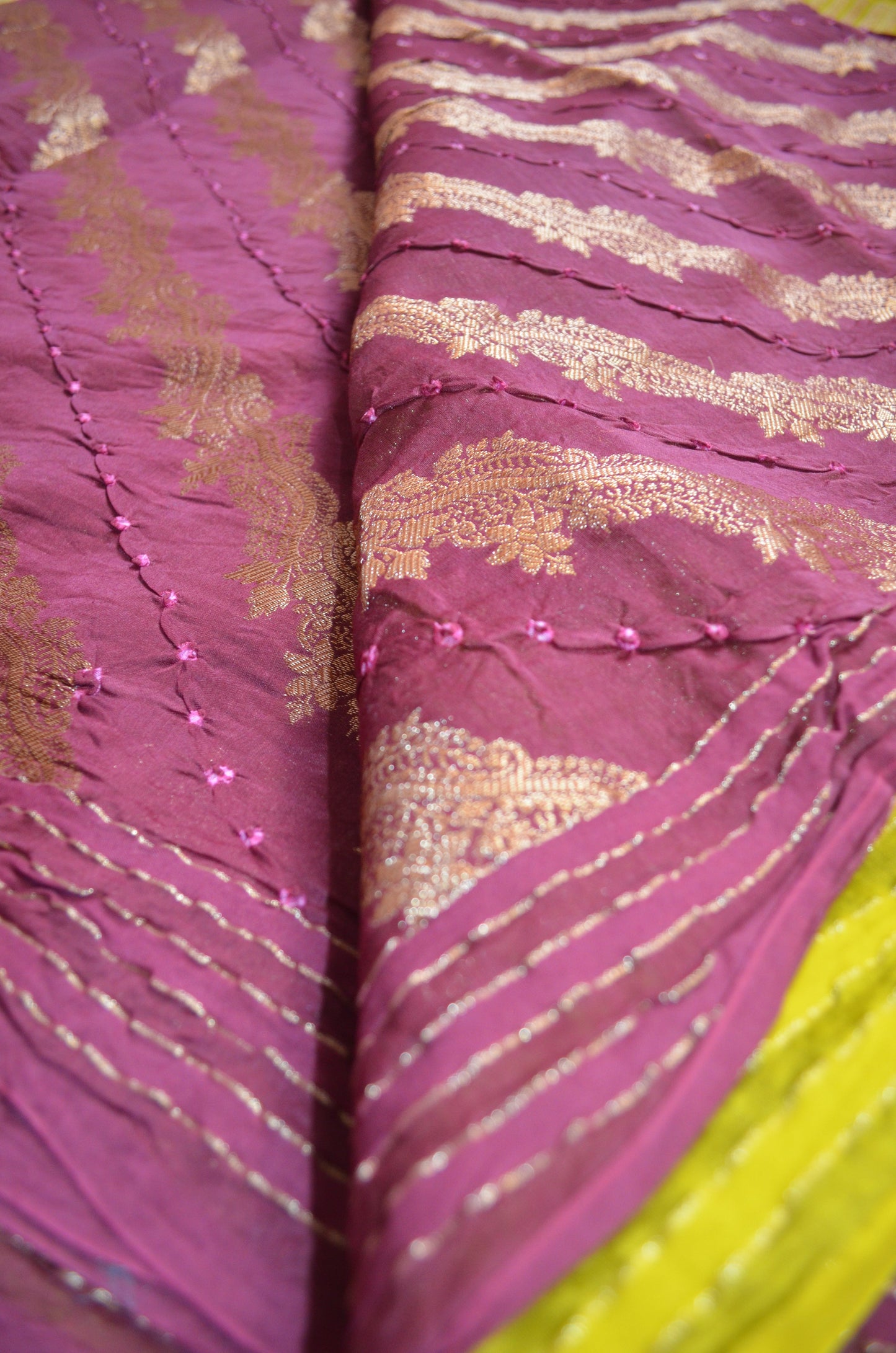 Wine Zari Work Banarasi Khaddi Silk Saree