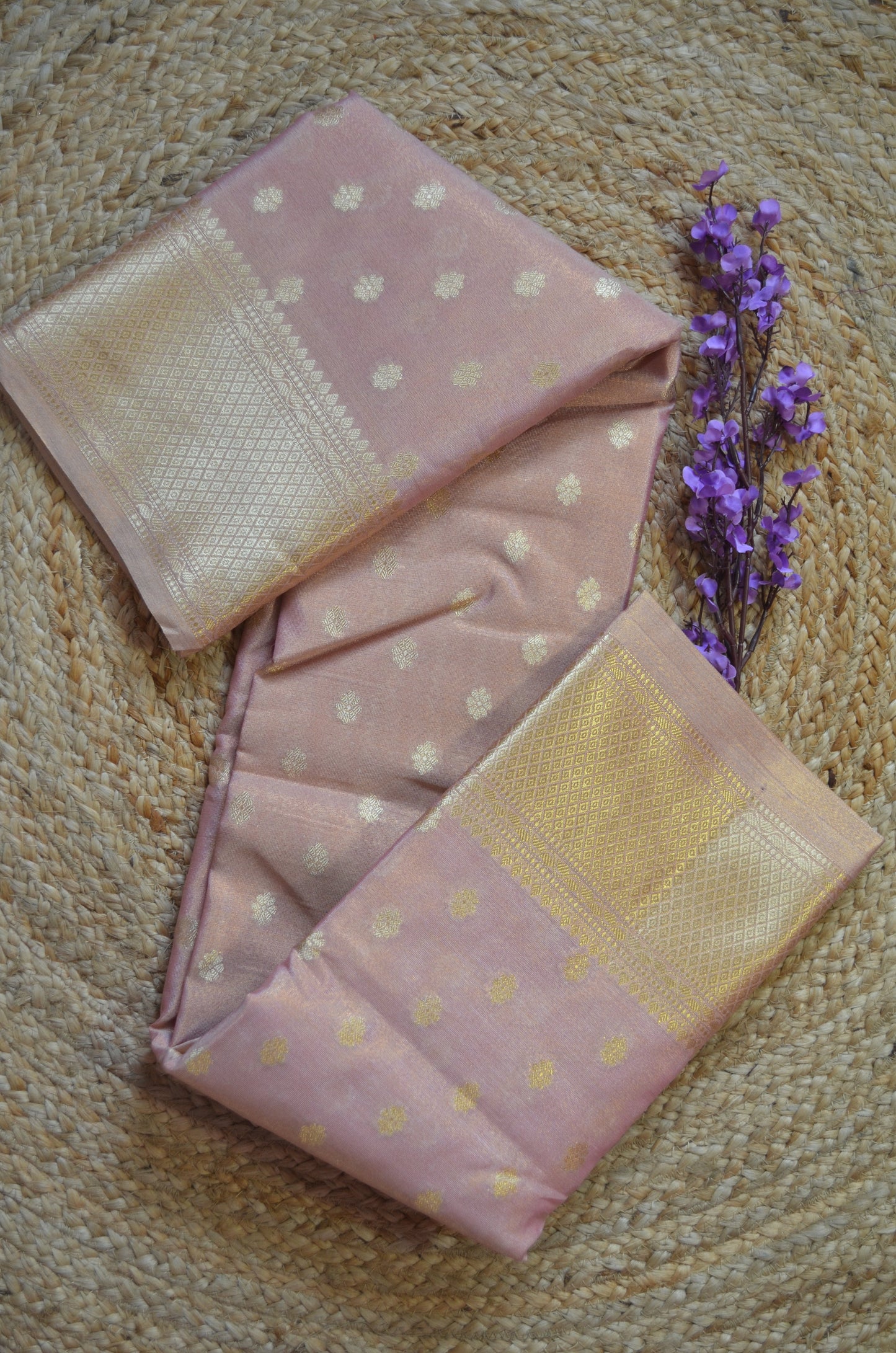 Peach Tissue Silk Zari Work Banarasi Saree