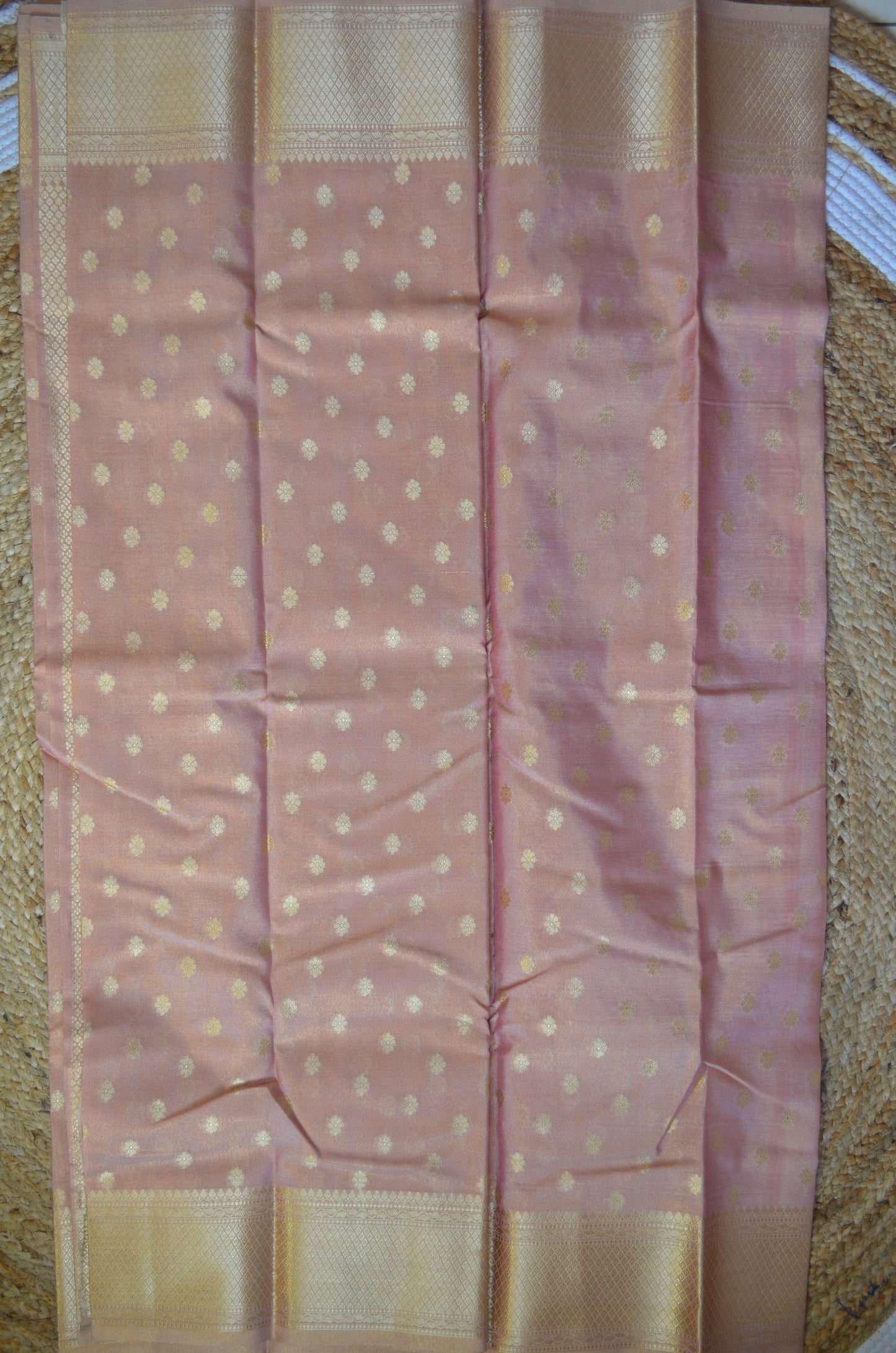 Peach Tissue Silk Zari Work Banarasi Saree