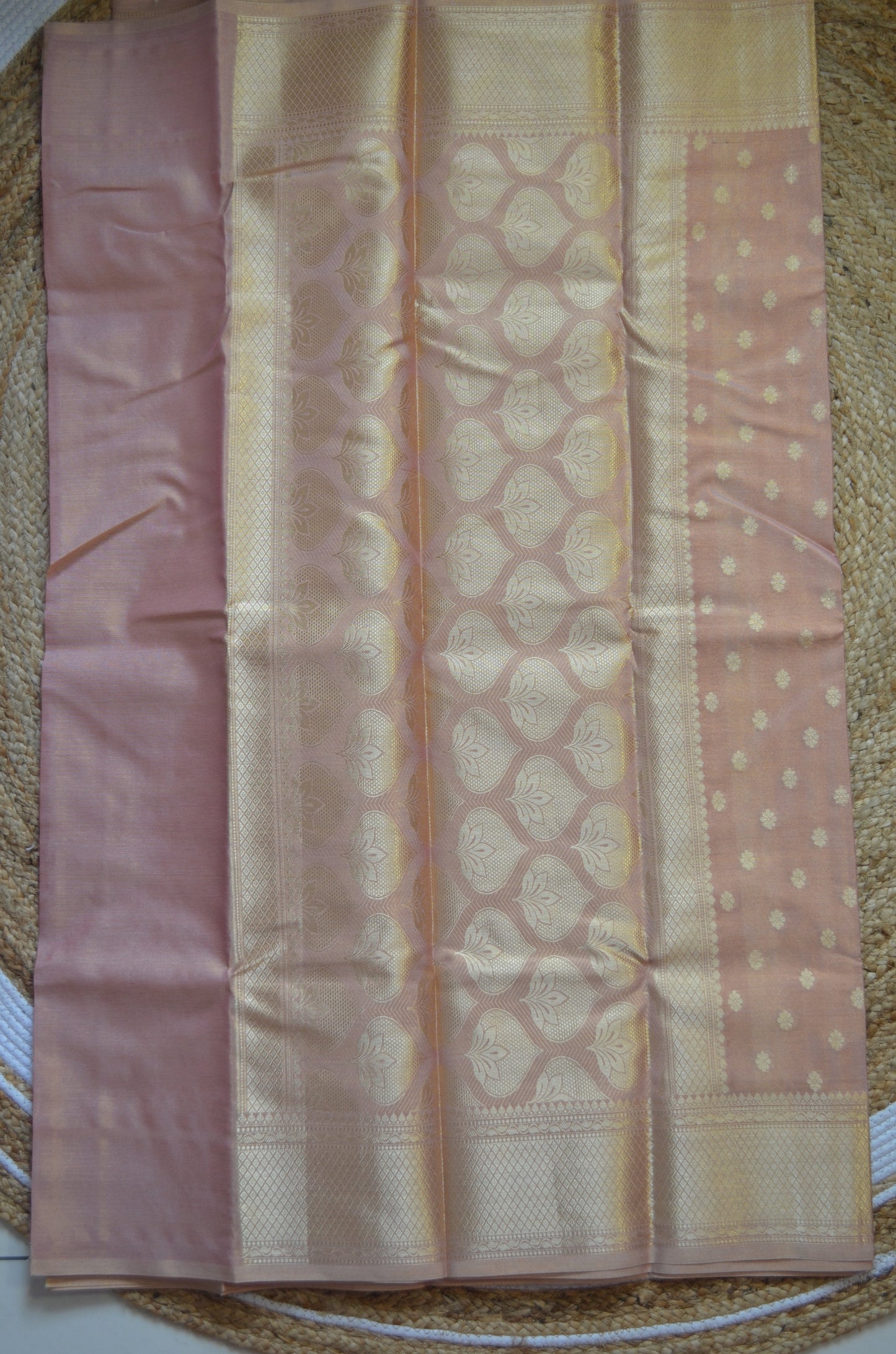 Peach Tissue Silk Zari Work Banarasi Saree