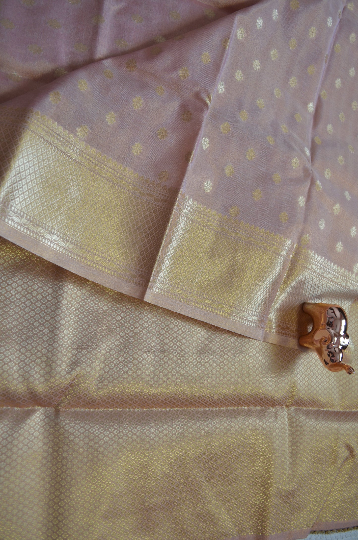 Peach Tissue Silk Zari Work Banarasi Saree