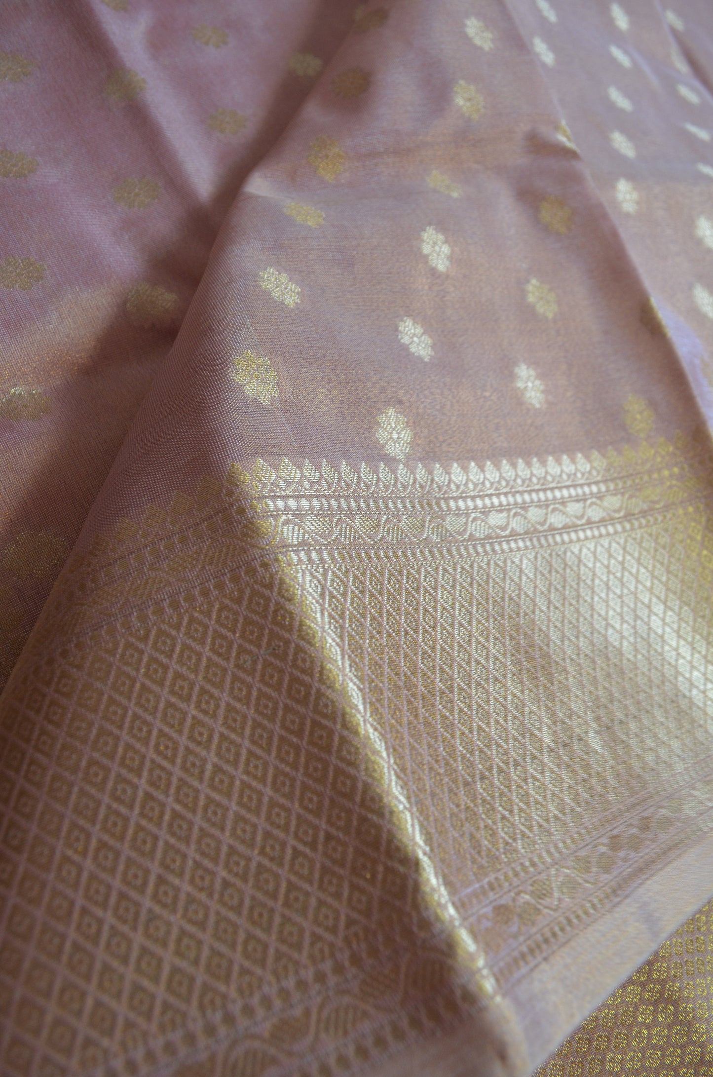 Peach Tissue Silk Zari Work Banarasi Saree