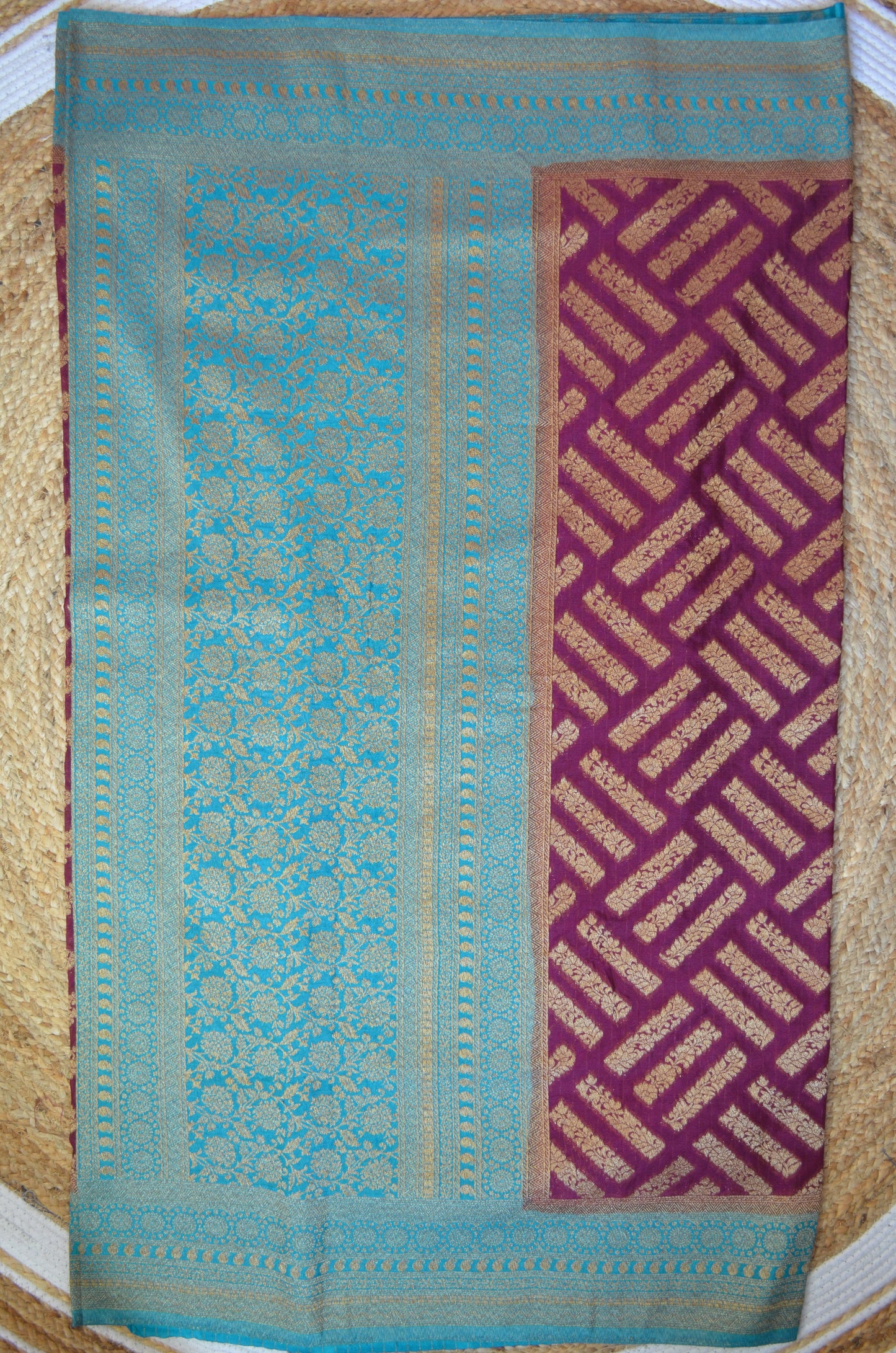 Dark Magenta Zari Work Banarasi Khaddi Silk Saree