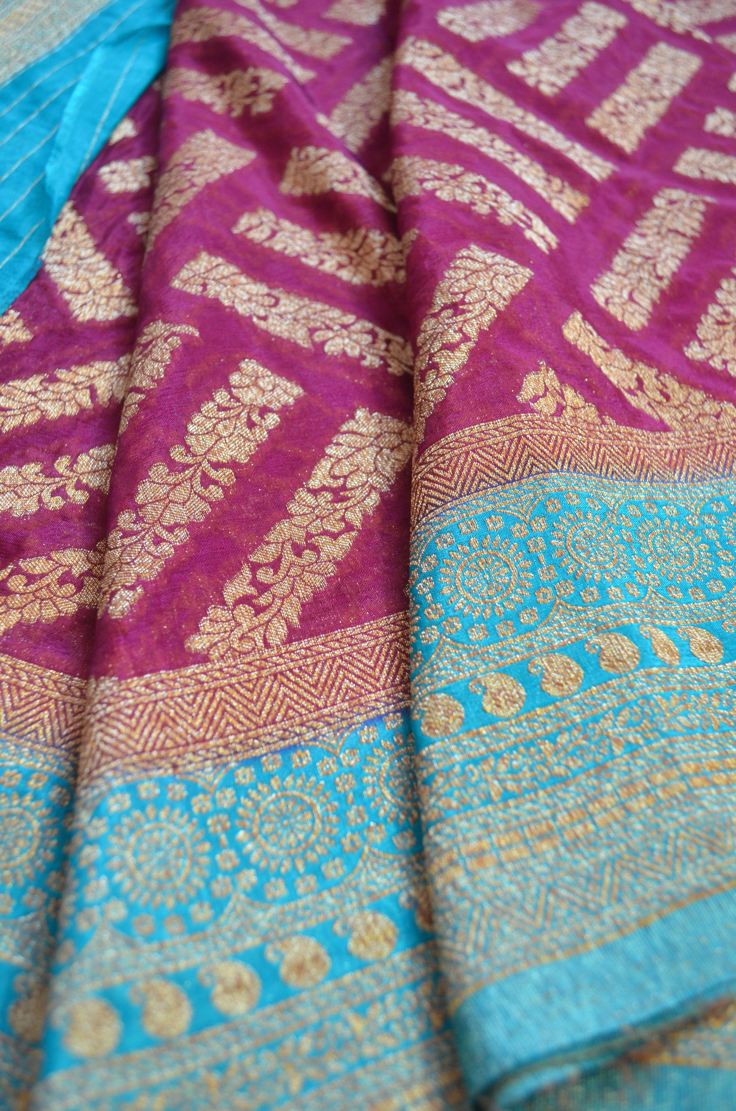 Dark Magenta Zari Work Banarasi Khaddi Silk Saree