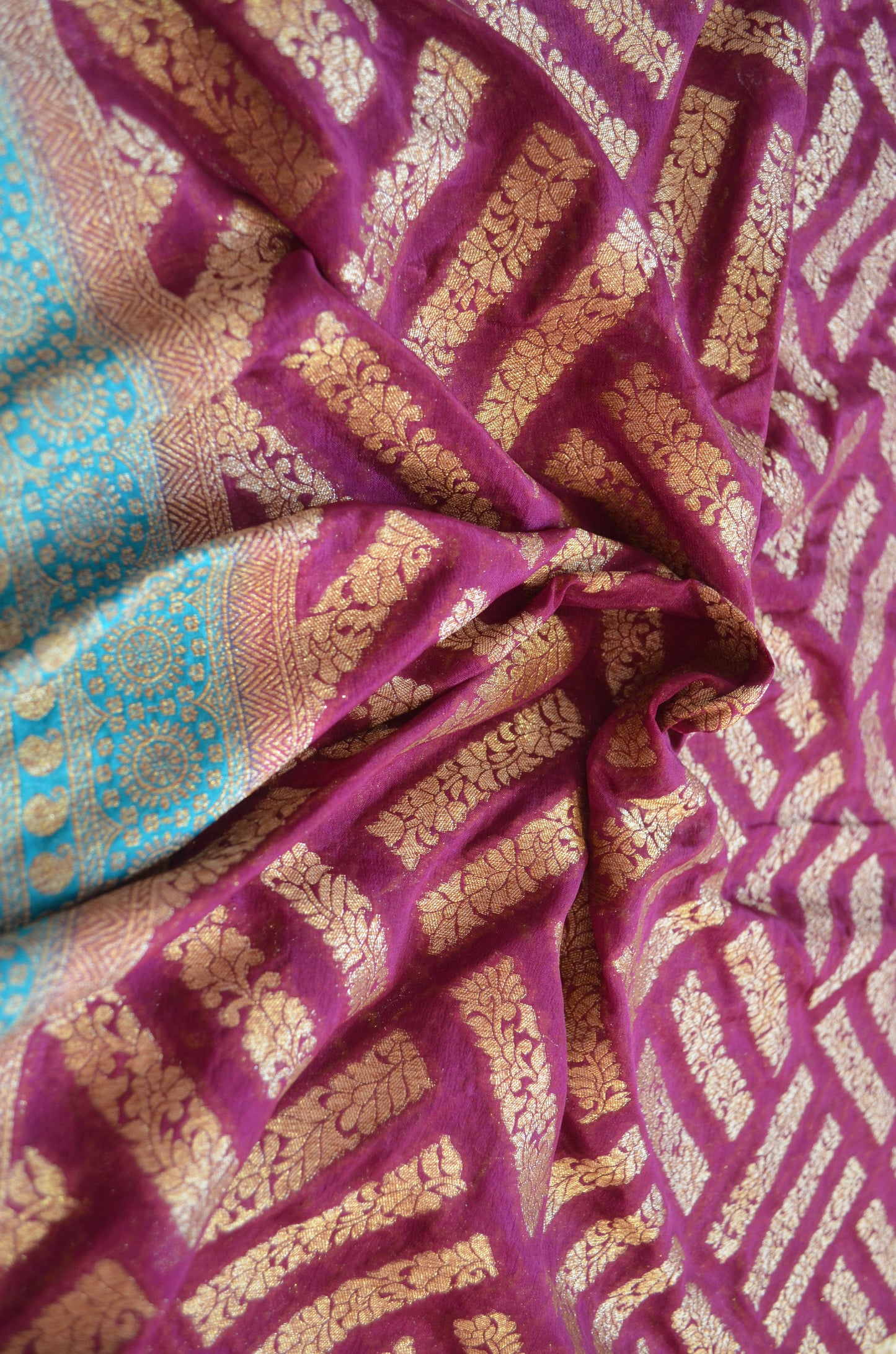 Dark Magenta Zari Work Banarasi Khaddi Silk Saree