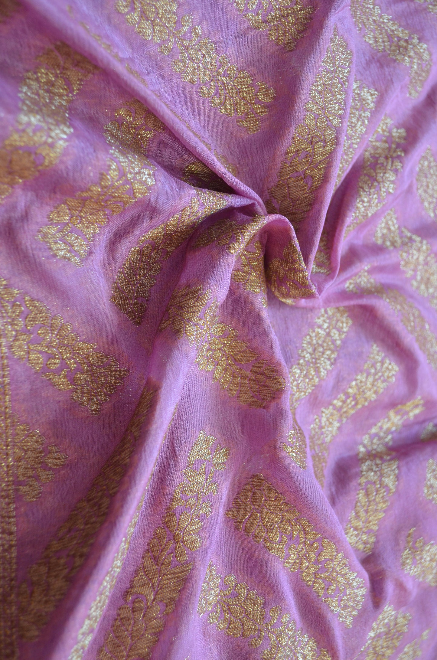 Mauve Zari Work Banarasi Khaddi Silk Saree