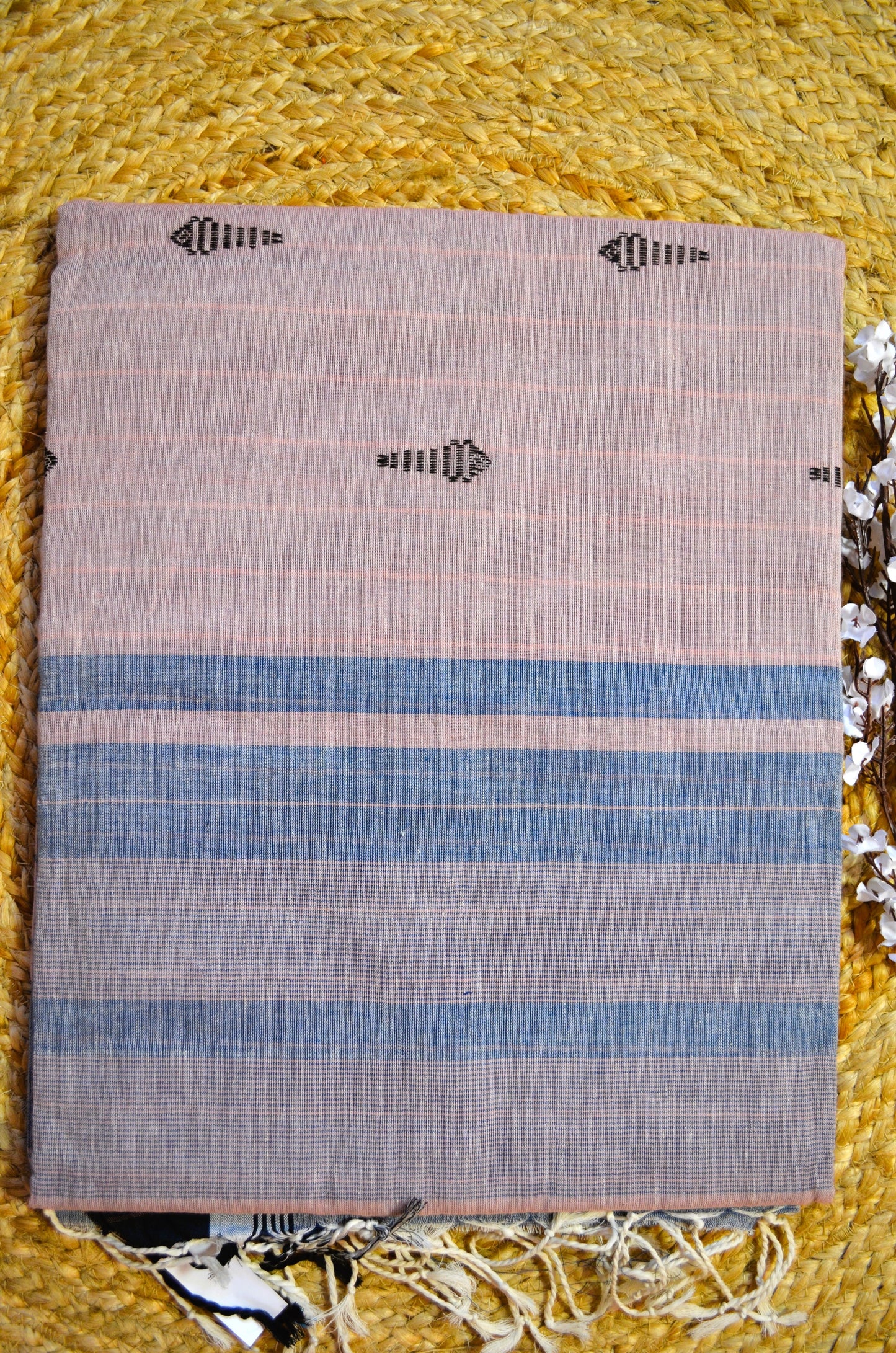 Grey Peach Buttery Mul Cotton Bengal Khadi Handloom Saree