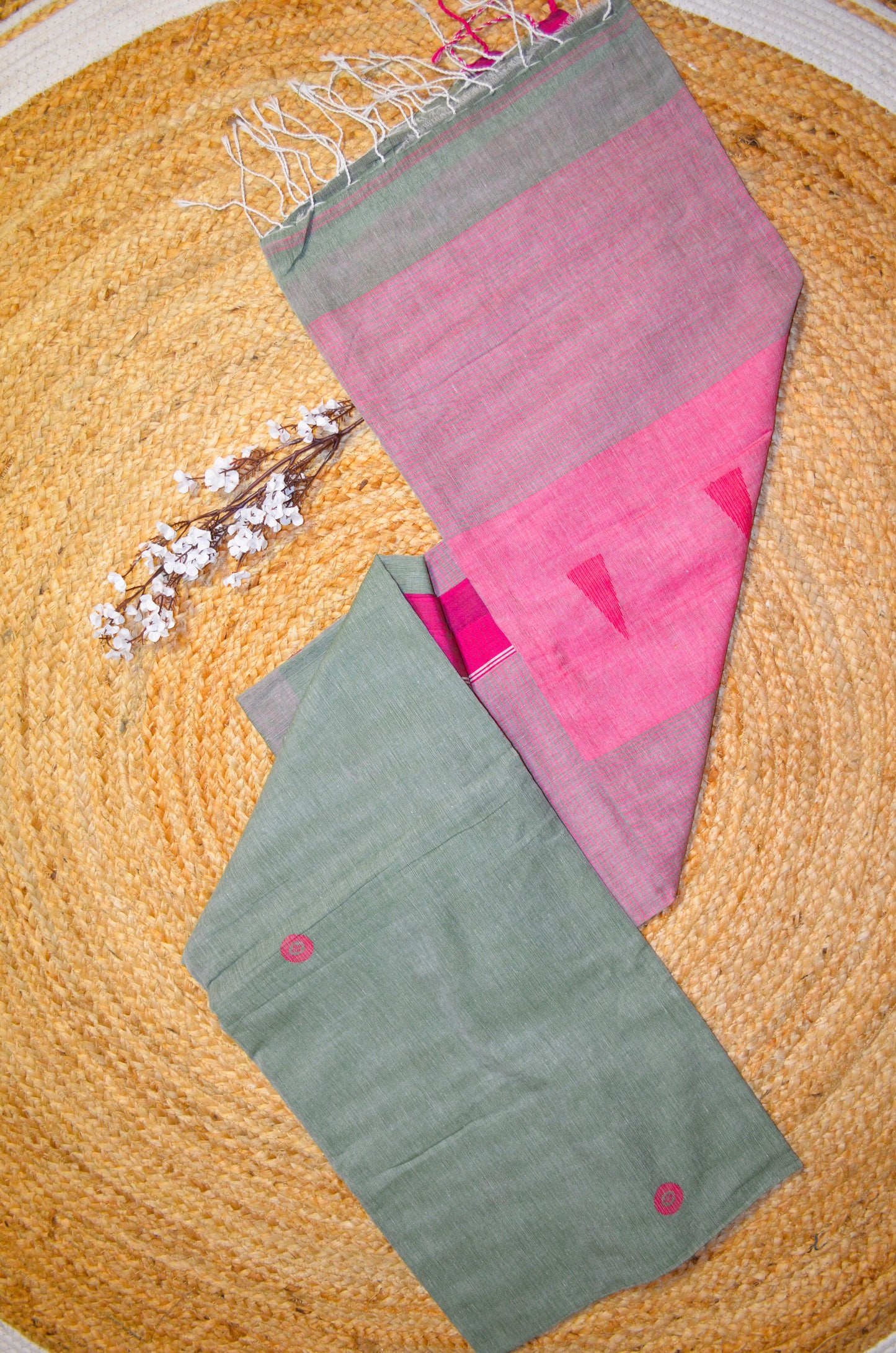 Grey Seafoam Buttery Mul Cotton Bengal Khadi Handloom Saree