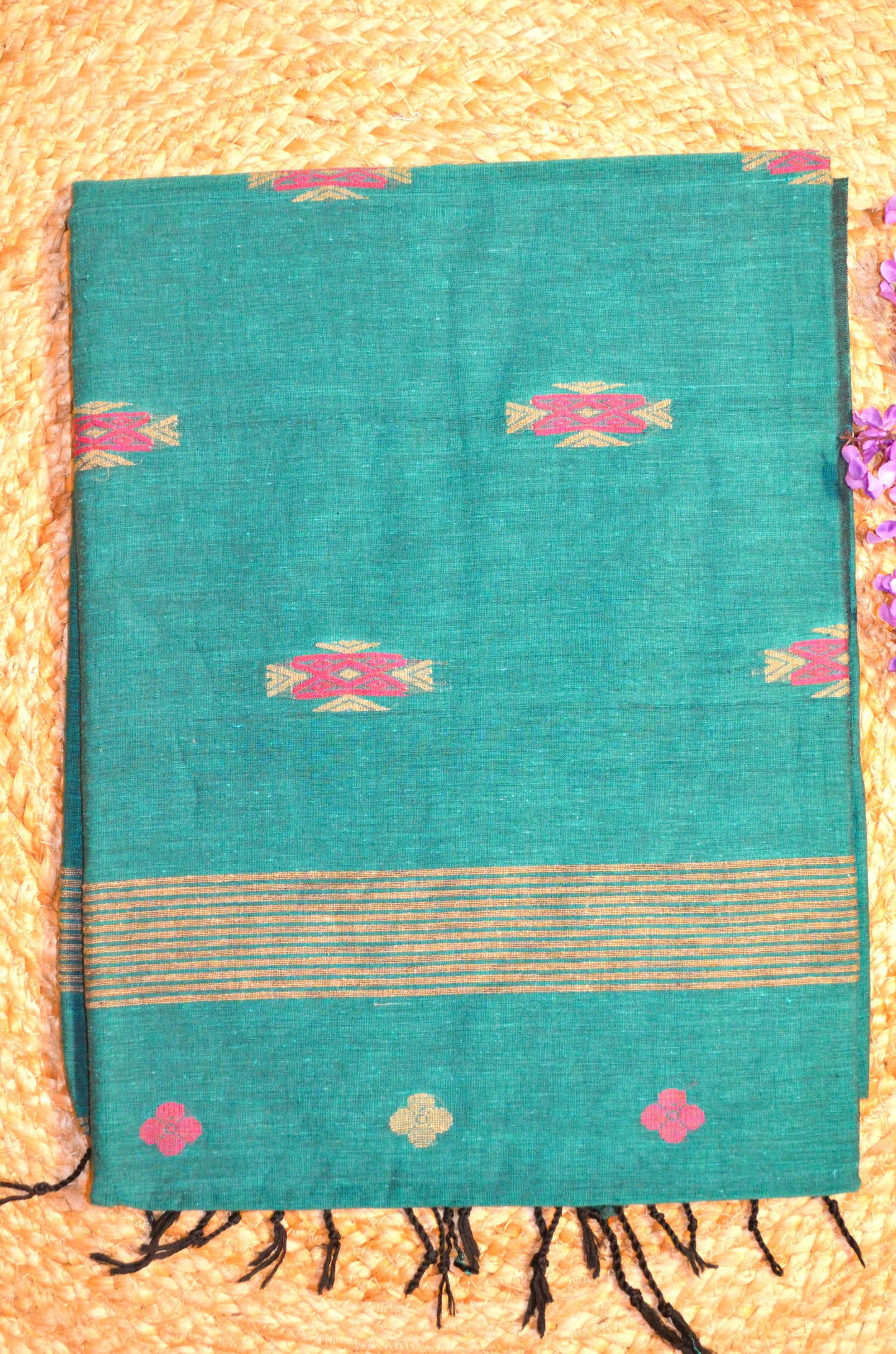 Dark Teal Buttery Mul Cotton Bengal Muslin Handloom Saree