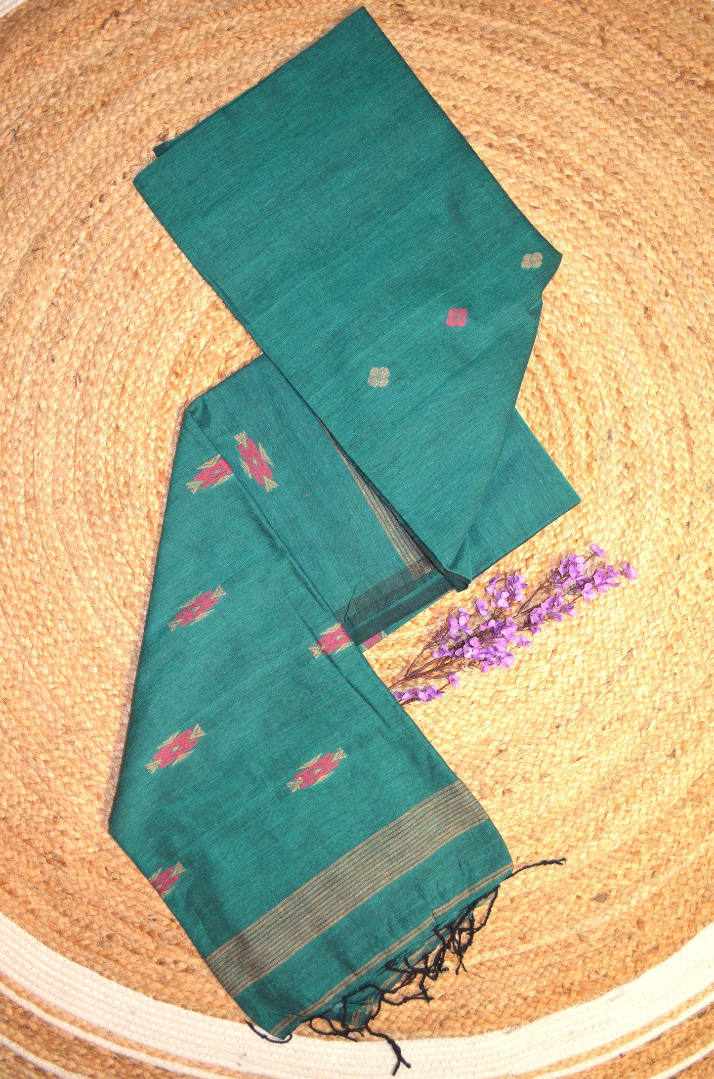 Dark Teal Buttery Mul Cotton Bengal Muslin Handloom Saree