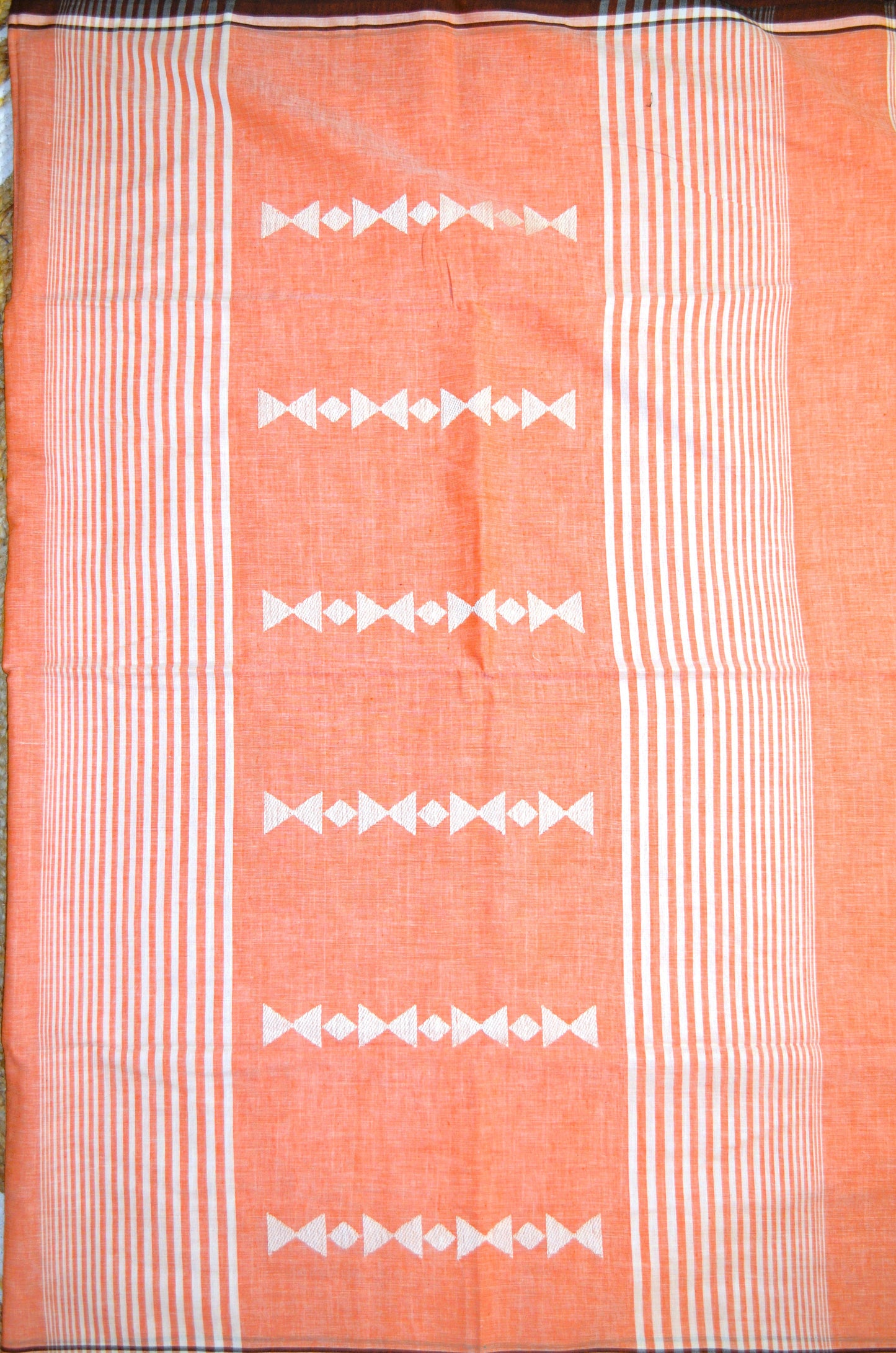 Peach Buttery Mul Cotton Bengal Muslin Tangail Handloom Saree