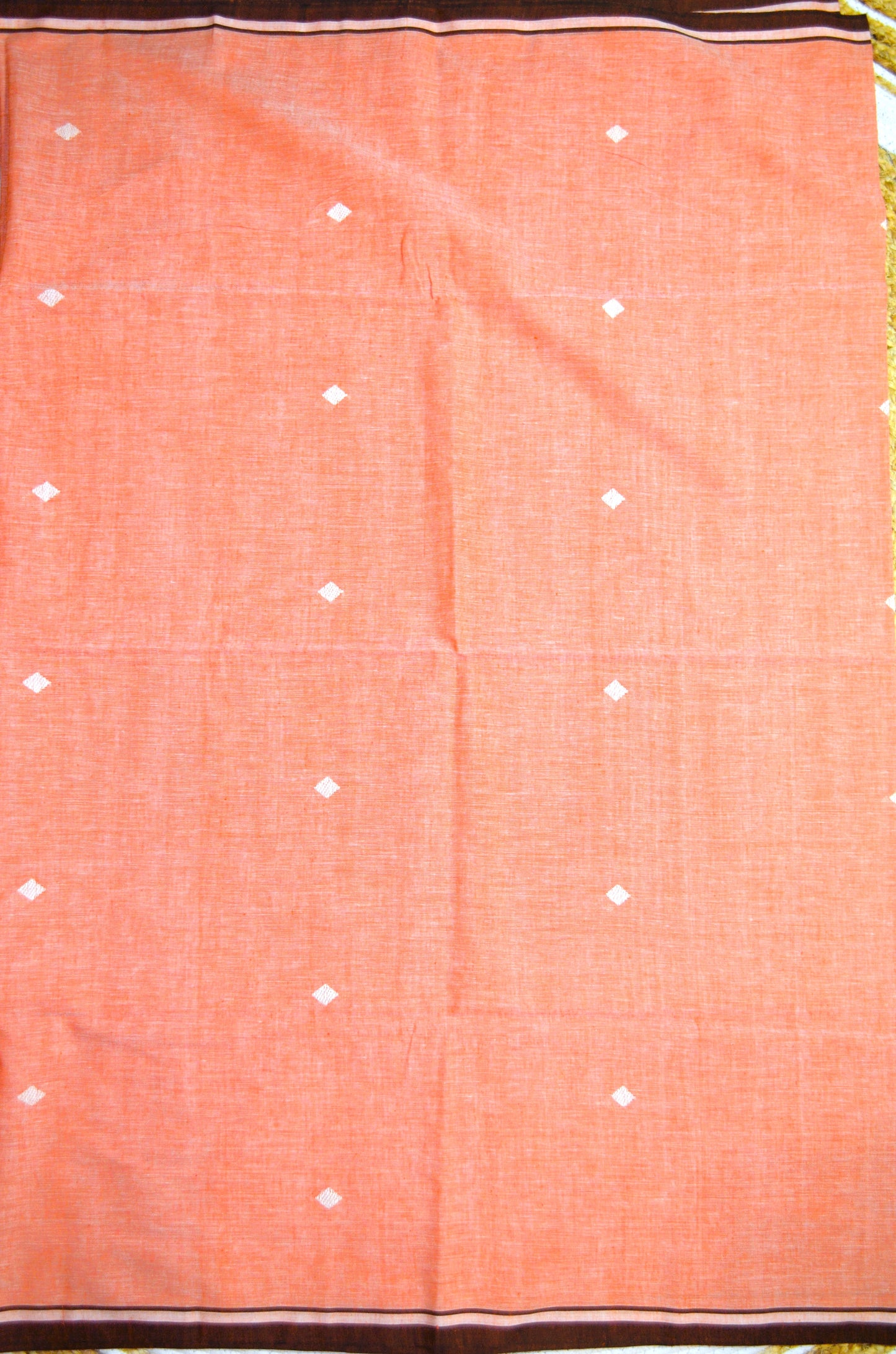 Peach Buttery Mul Cotton Bengal Muslin Tangail Handloom Saree