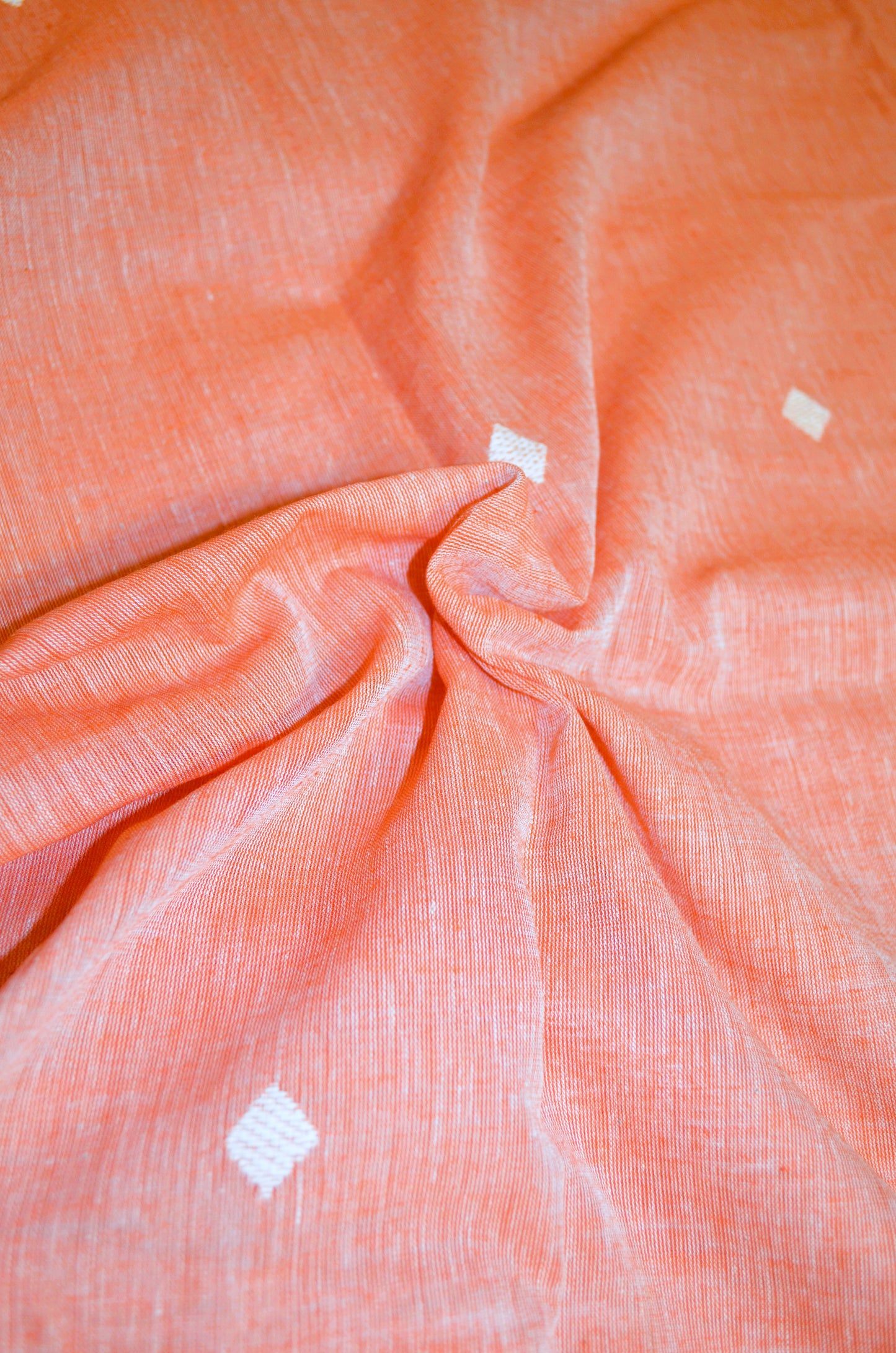 Peach Buttery Mul Cotton Bengal Muslin Tangail Handloom Saree