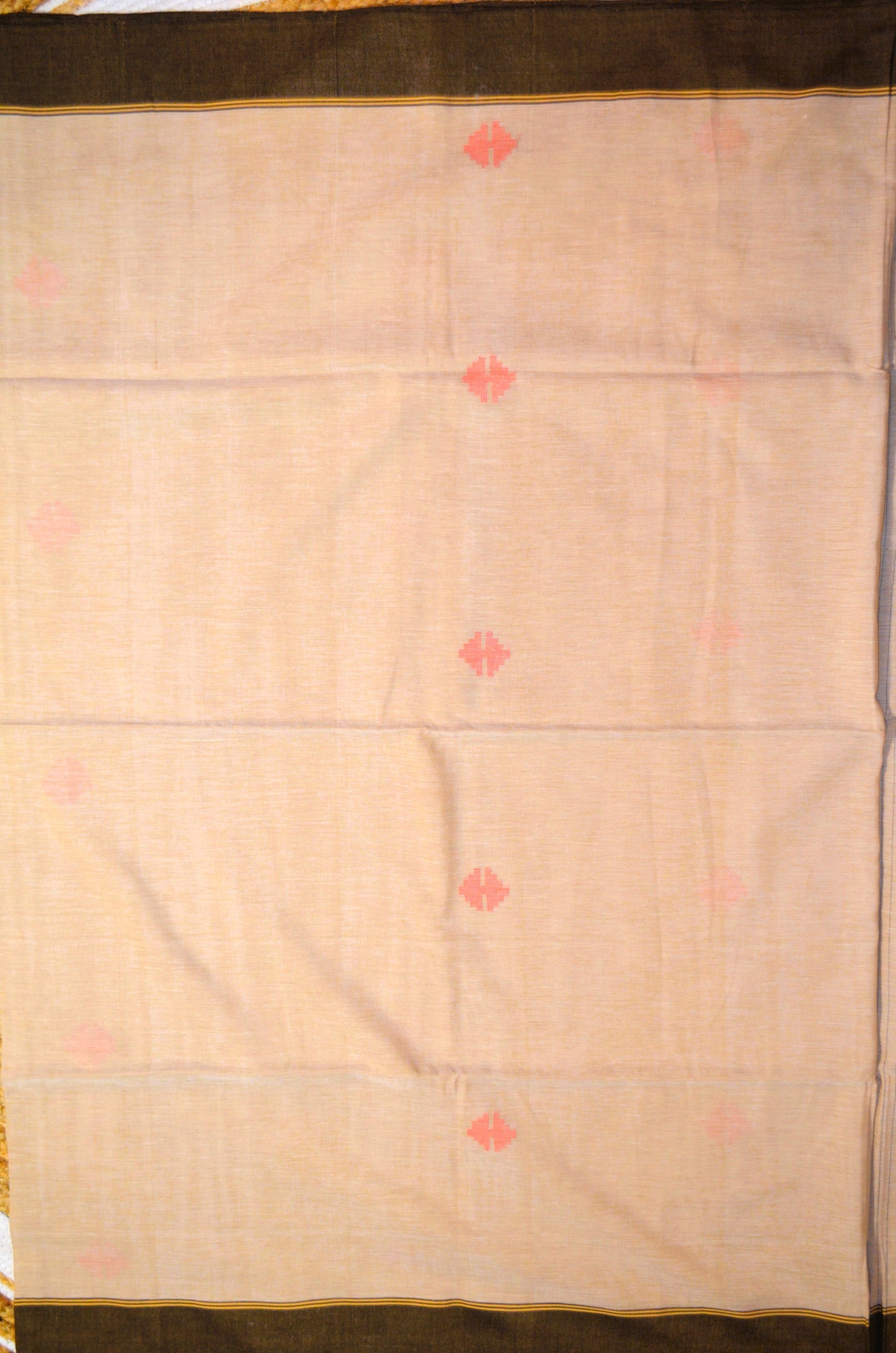 Dark Beige Buttery Mul Cotton Bengal Jamdani Handloom Saree