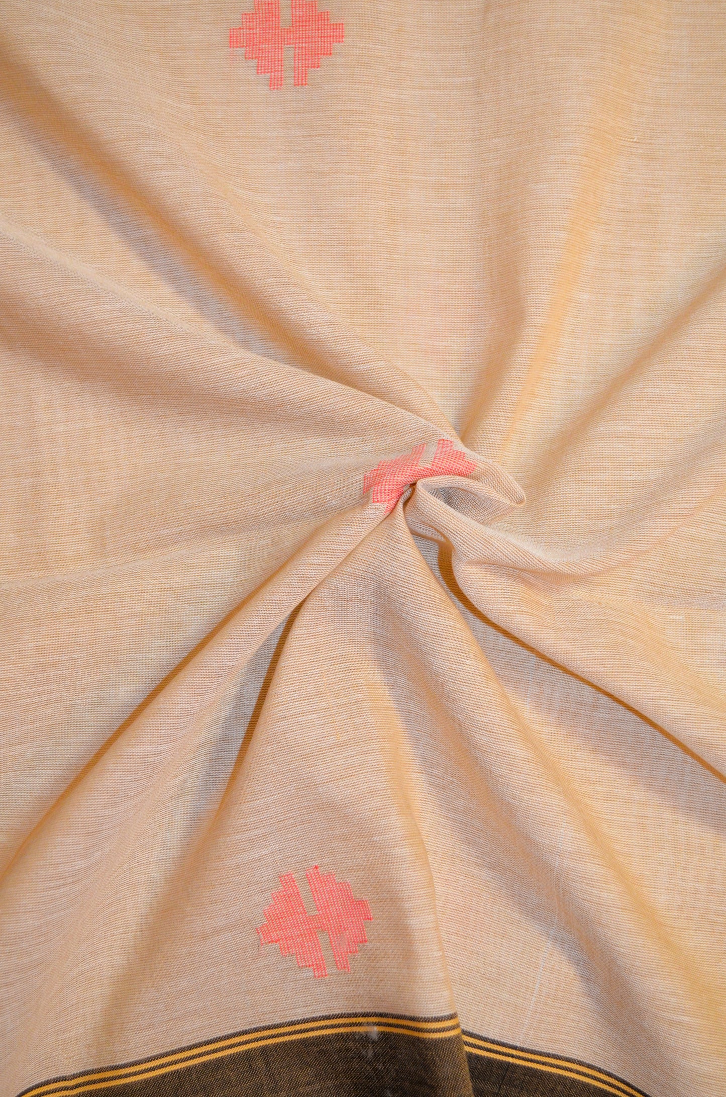 Dark Beige Buttery Mul Cotton Bengal Jamdani Handloom Saree