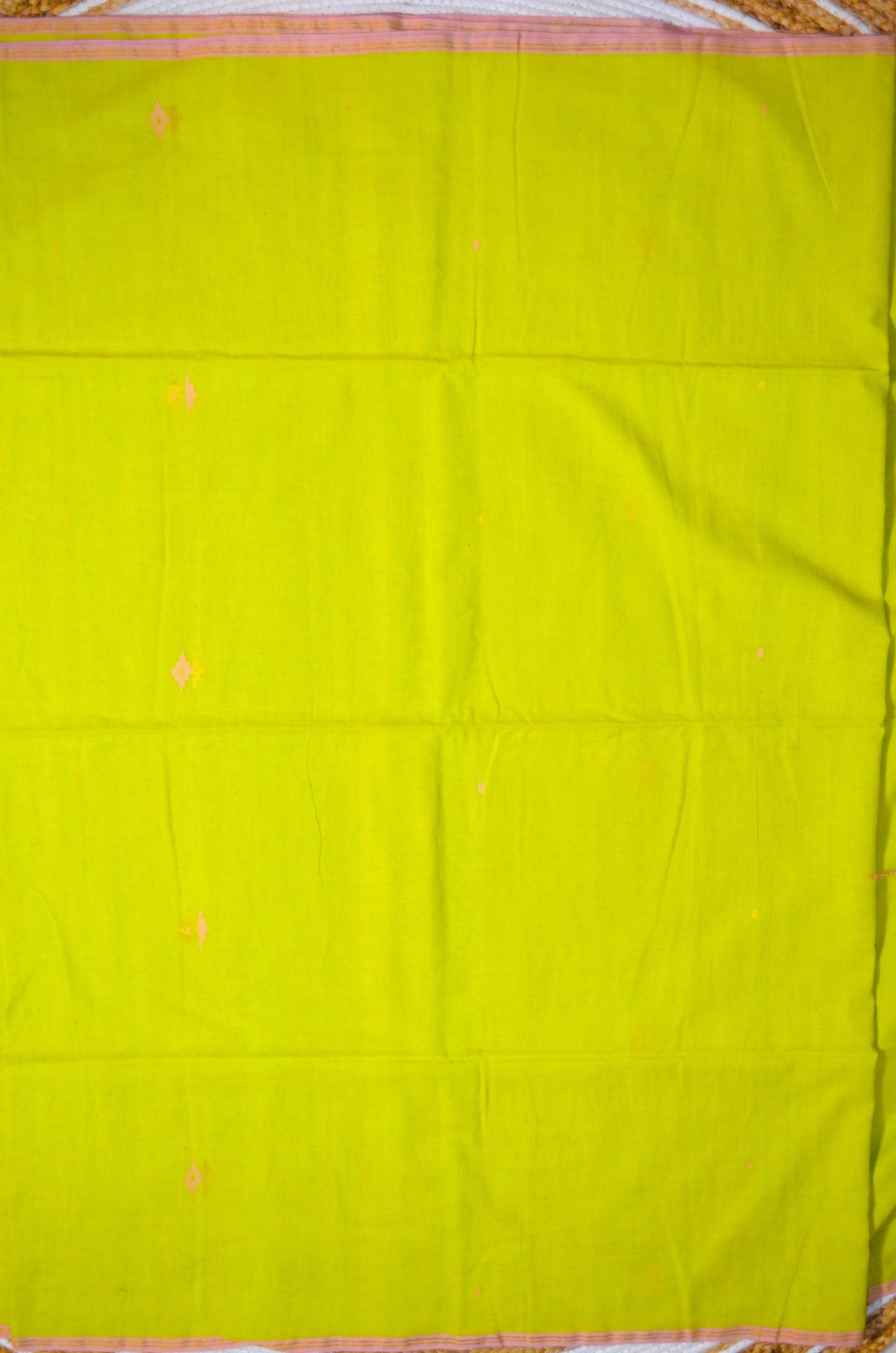 Lemon Green Buttery Mul Cotton Bengal Jamdani Handloom Saree