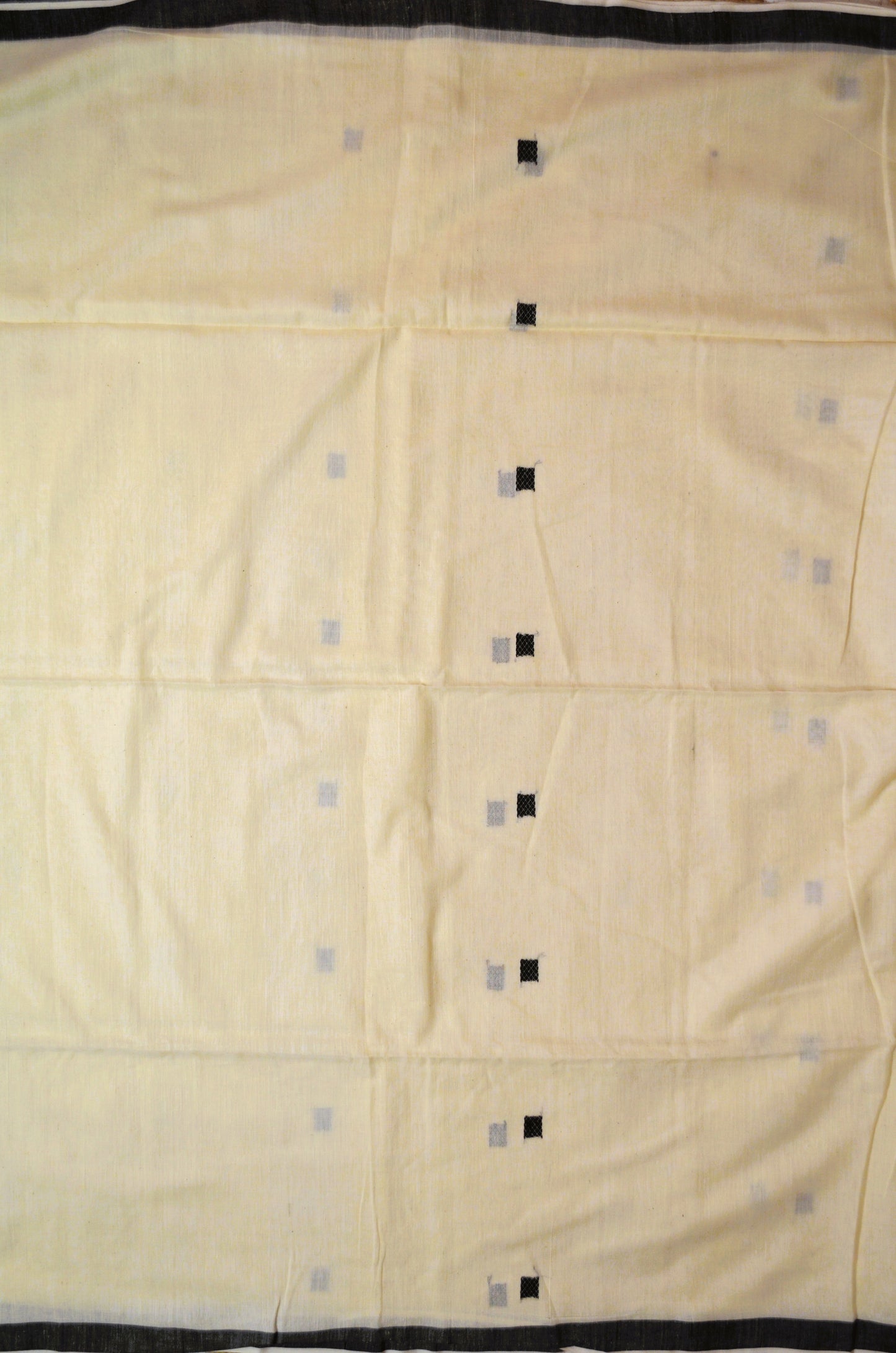 Cream Black Buttery Mul Cotton Bengal Muslin Tangail Handloom Designer Saree