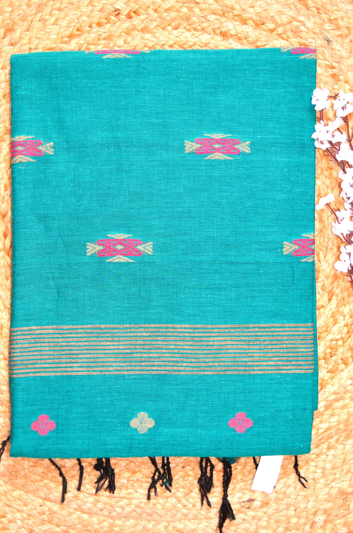 Dark Teal Buttery Mul Cotton Bengal Muslin Handloom Saree