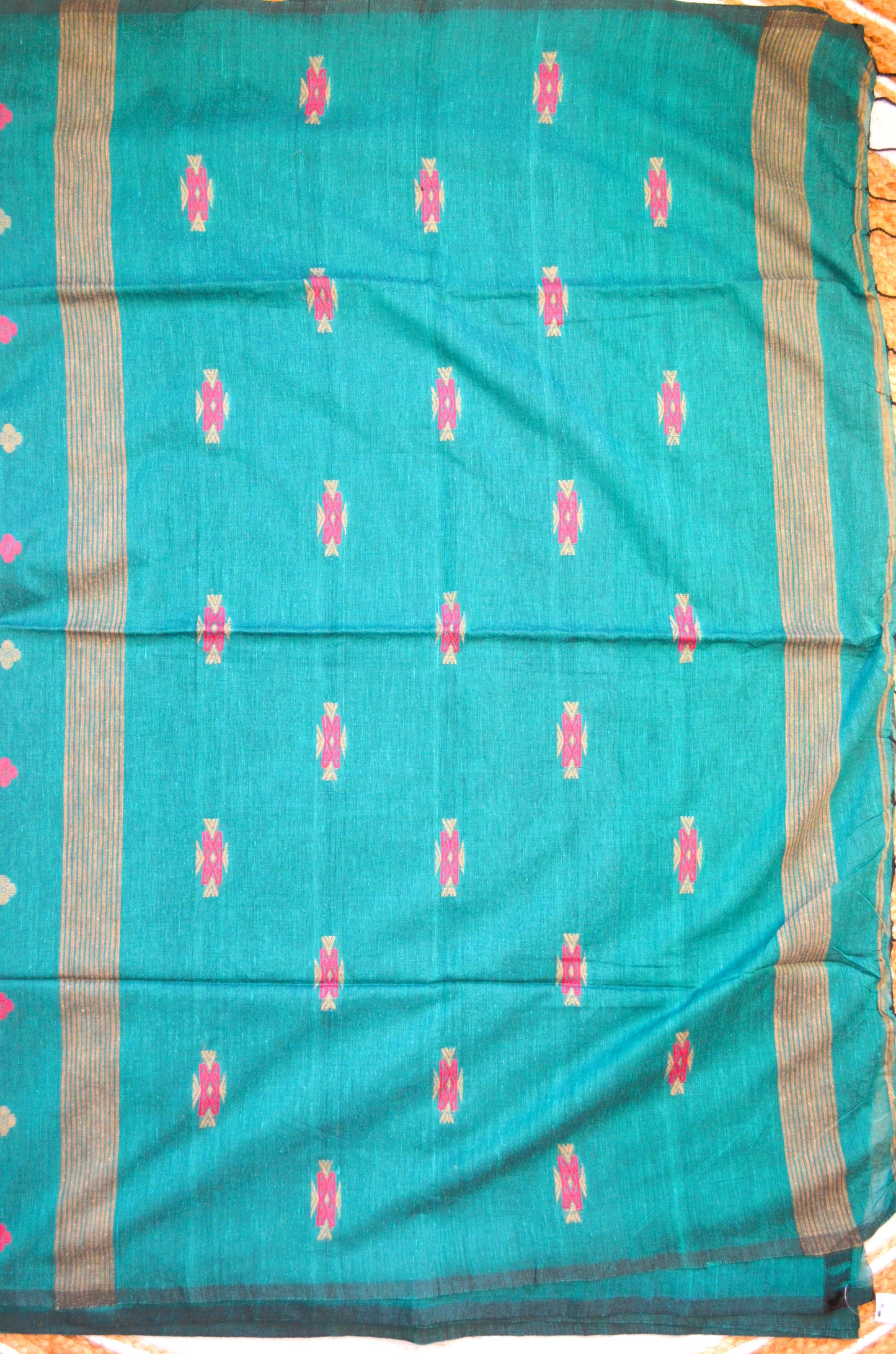 Dark Teal Buttery Mul Cotton Bengal Muslin Handloom Saree