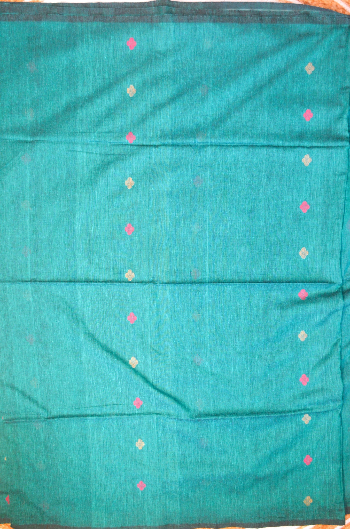 Dark Teal Buttery Mul Cotton Bengal Muslin Handloom Saree
