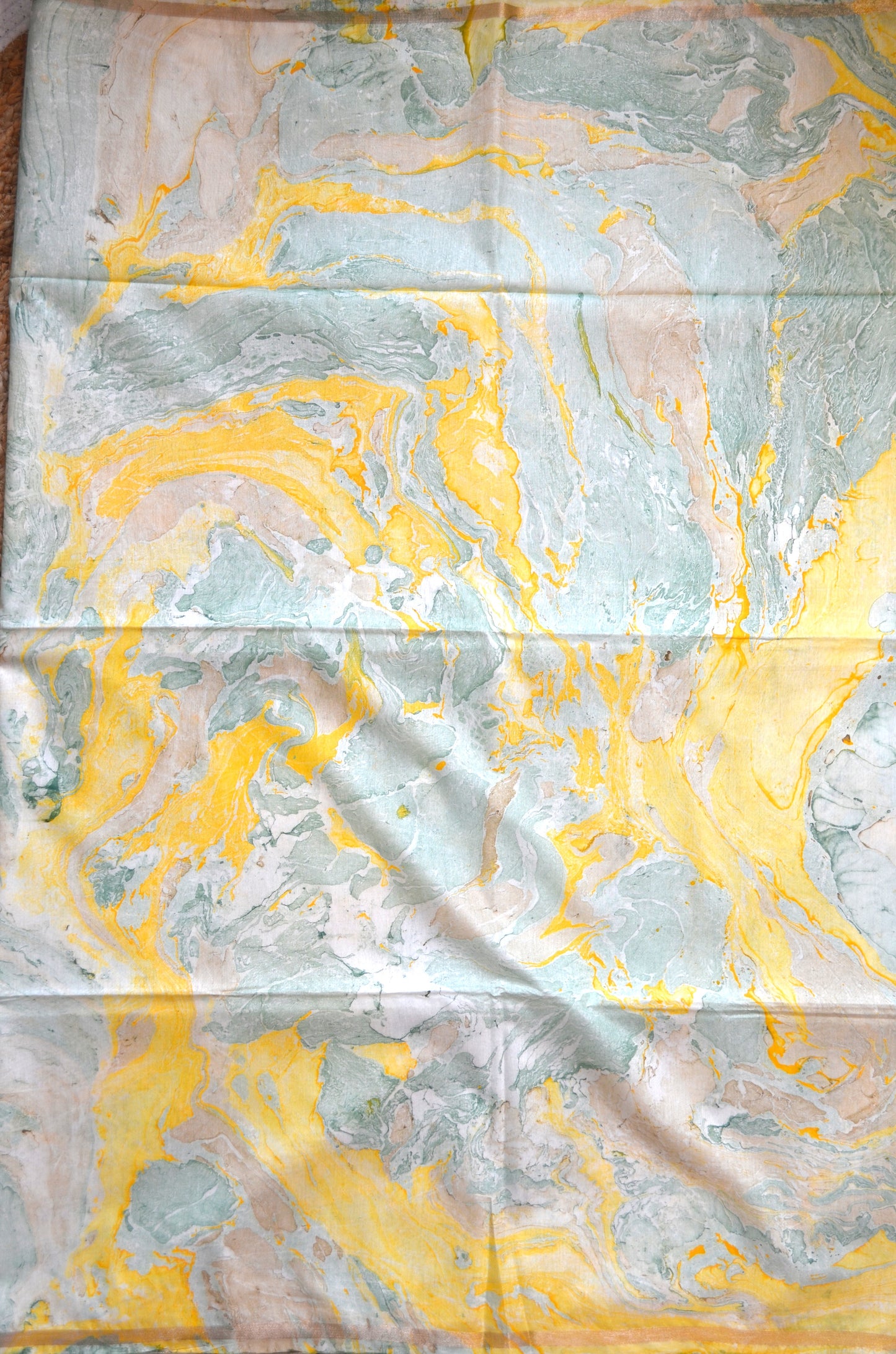 White Marble Print Vegan Silk Handloom Saree