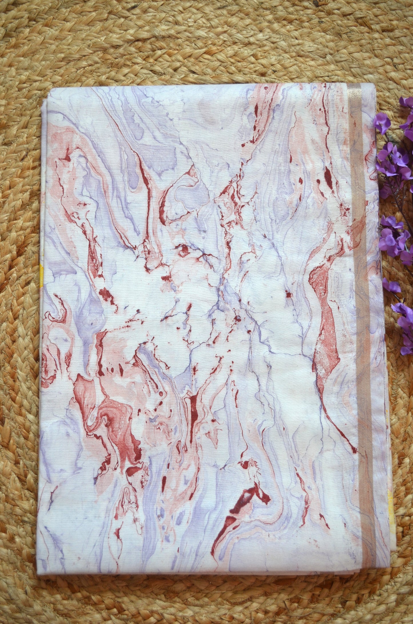 White Marble Print Vegan Silk Handloom Saree