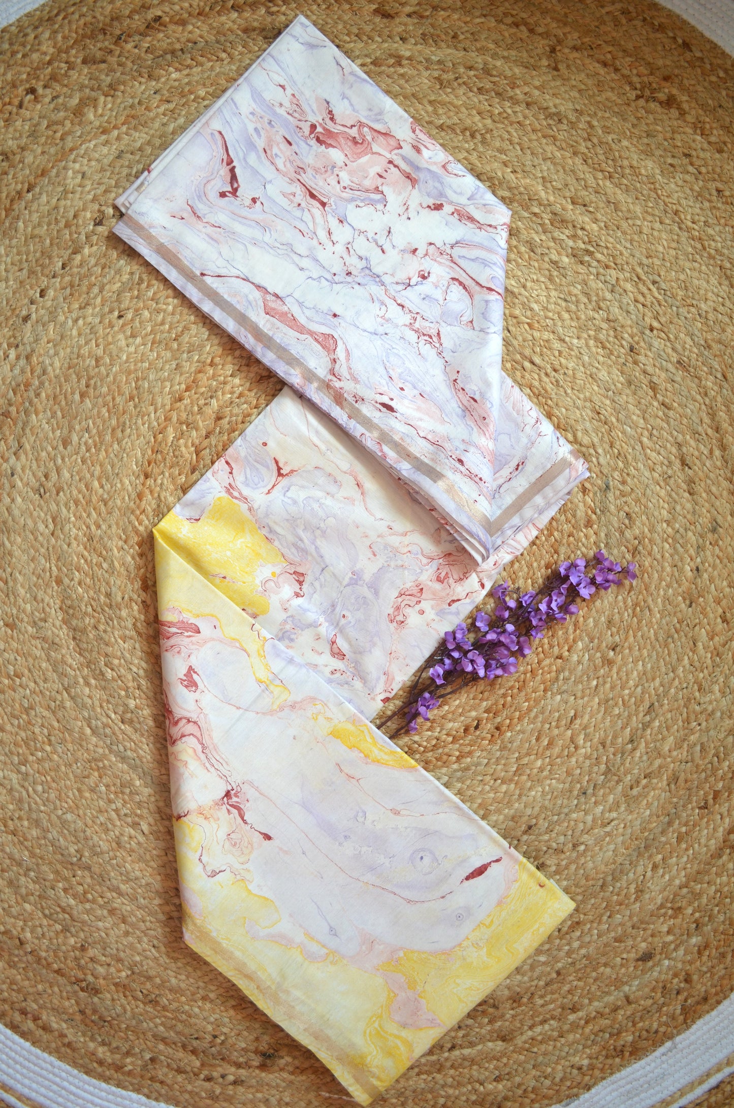 White Marble Print Vegan Silk Handloom Saree