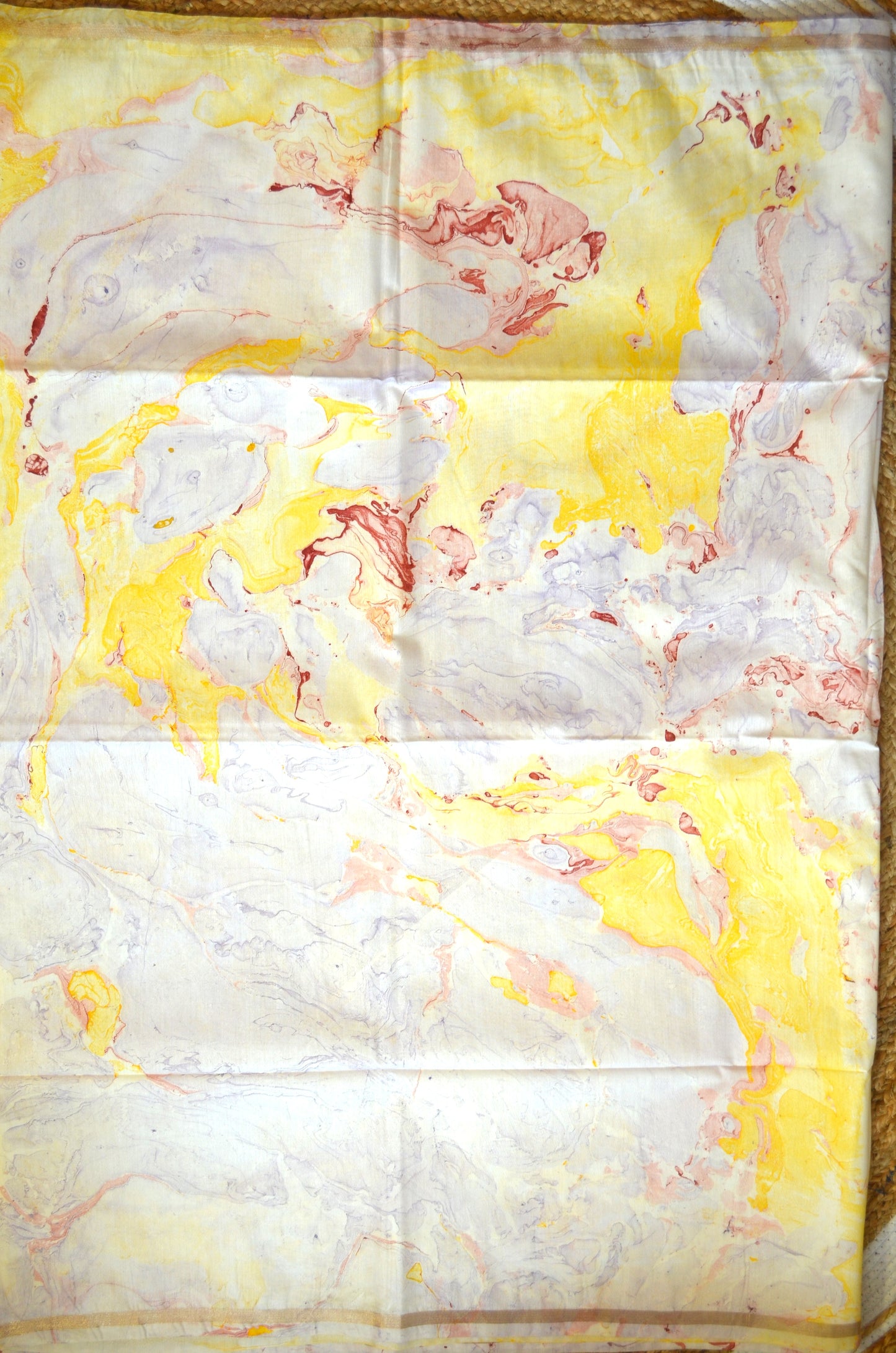 White Marble Print Vegan Silk Handloom Saree