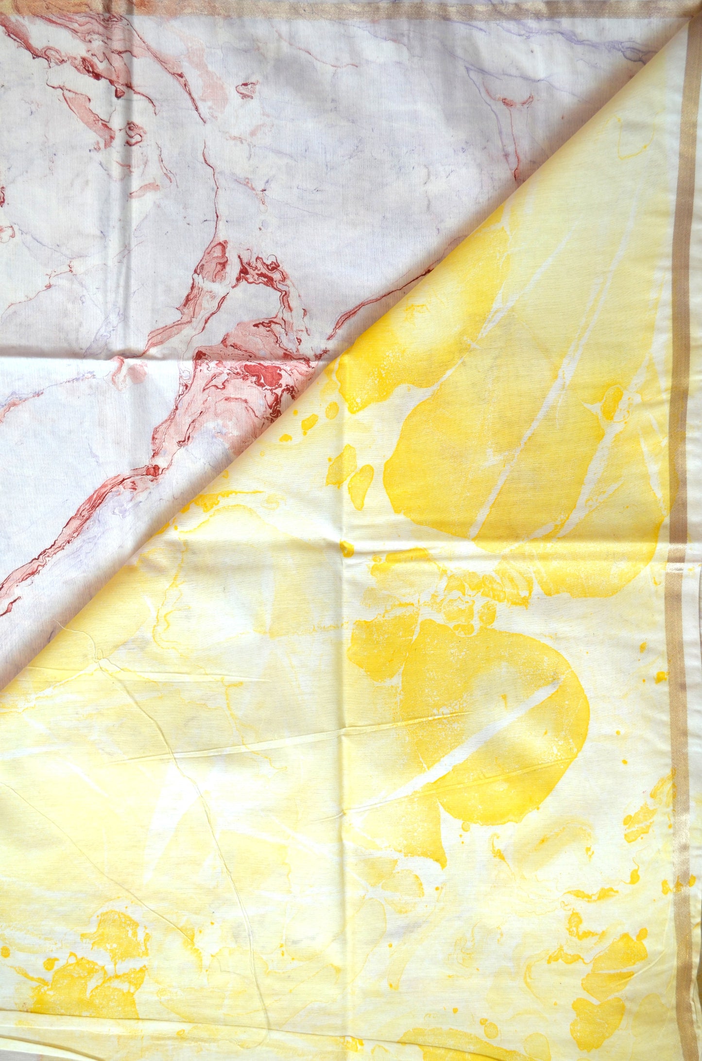 White Marble Print Vegan Silk Handloom Saree