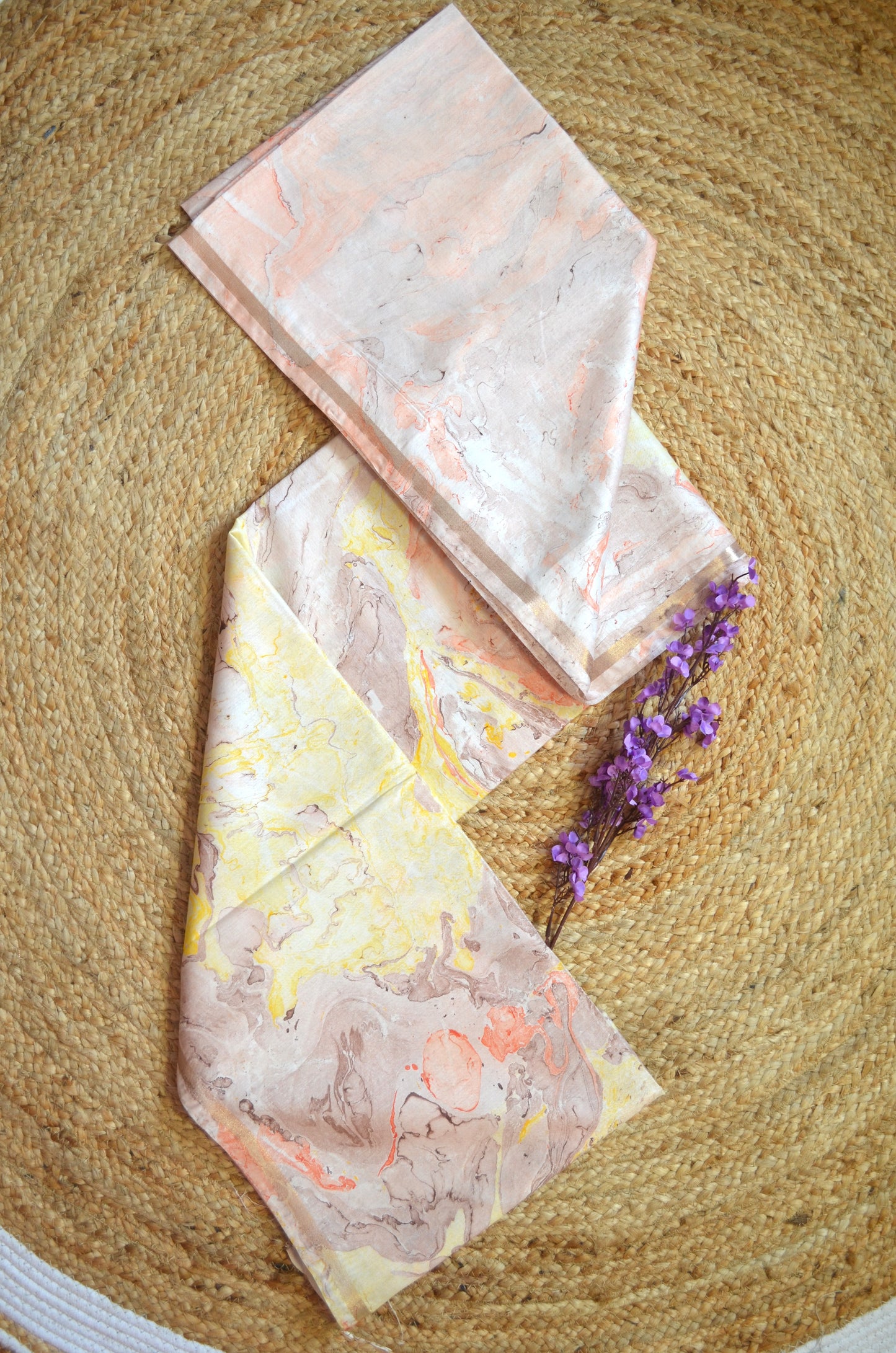 White Marble Print Vegan Silk Handloom Saree