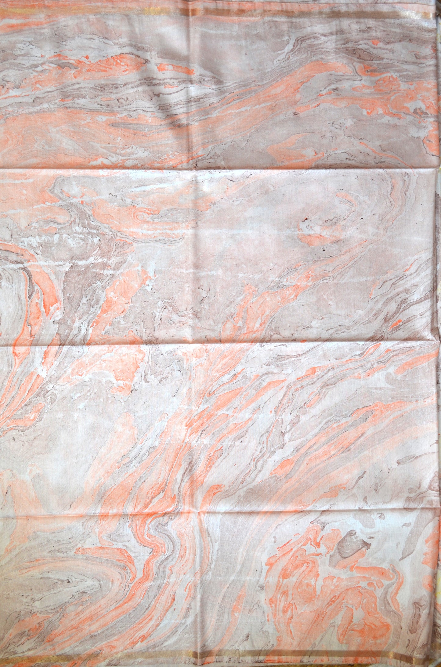 White Marble Print Vegan Silk Handloom Saree