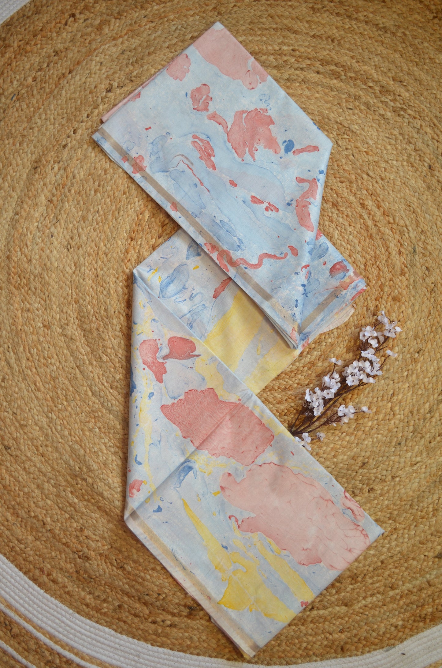 White Marble Print Vegan Silk Handloom Saree
