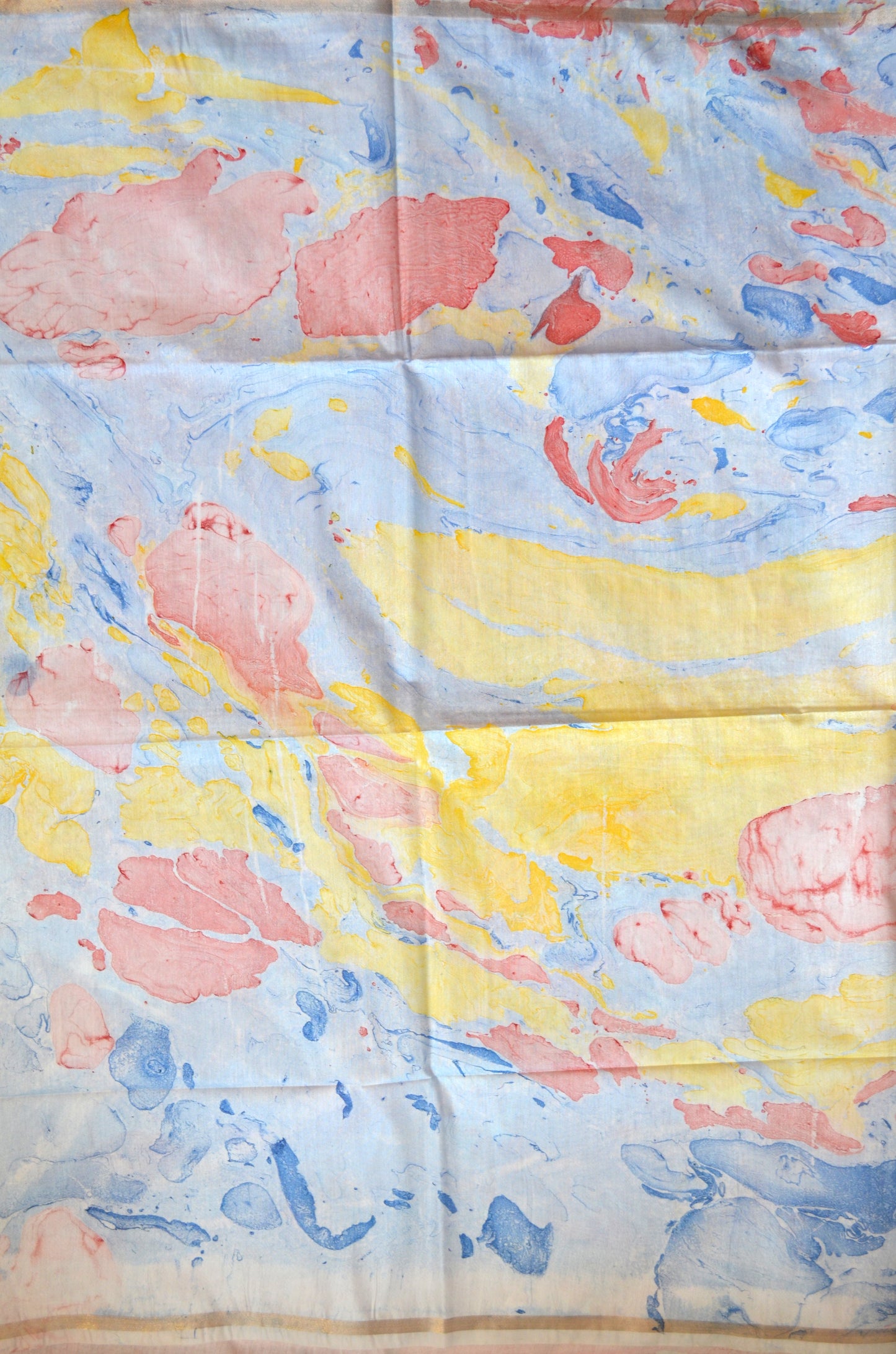 White Marble Print Vegan Silk Handloom Saree