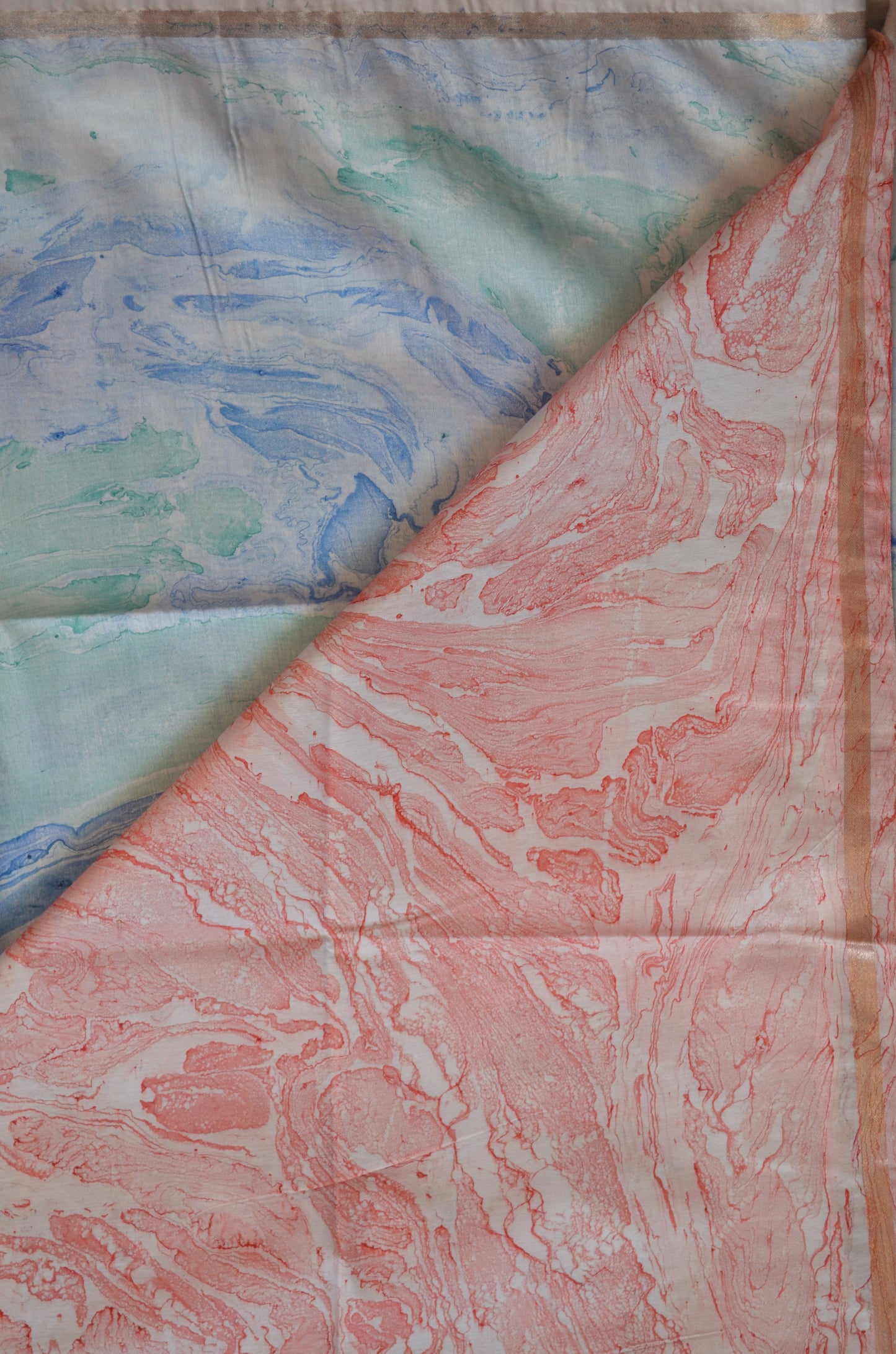 White Marble Print Vegan Silk Handloom Saree