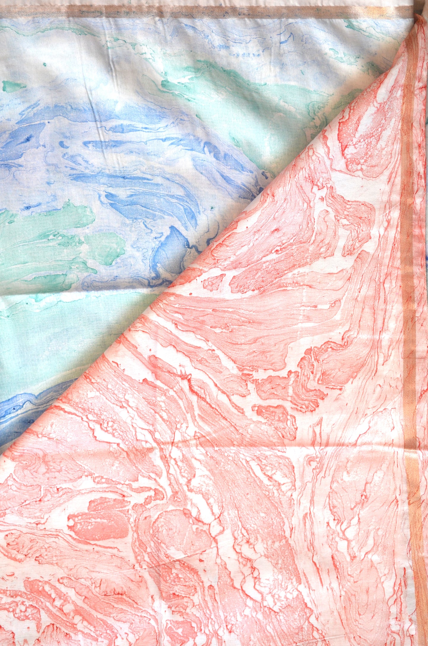 White Marble Print Vegan Silk Handloom Saree