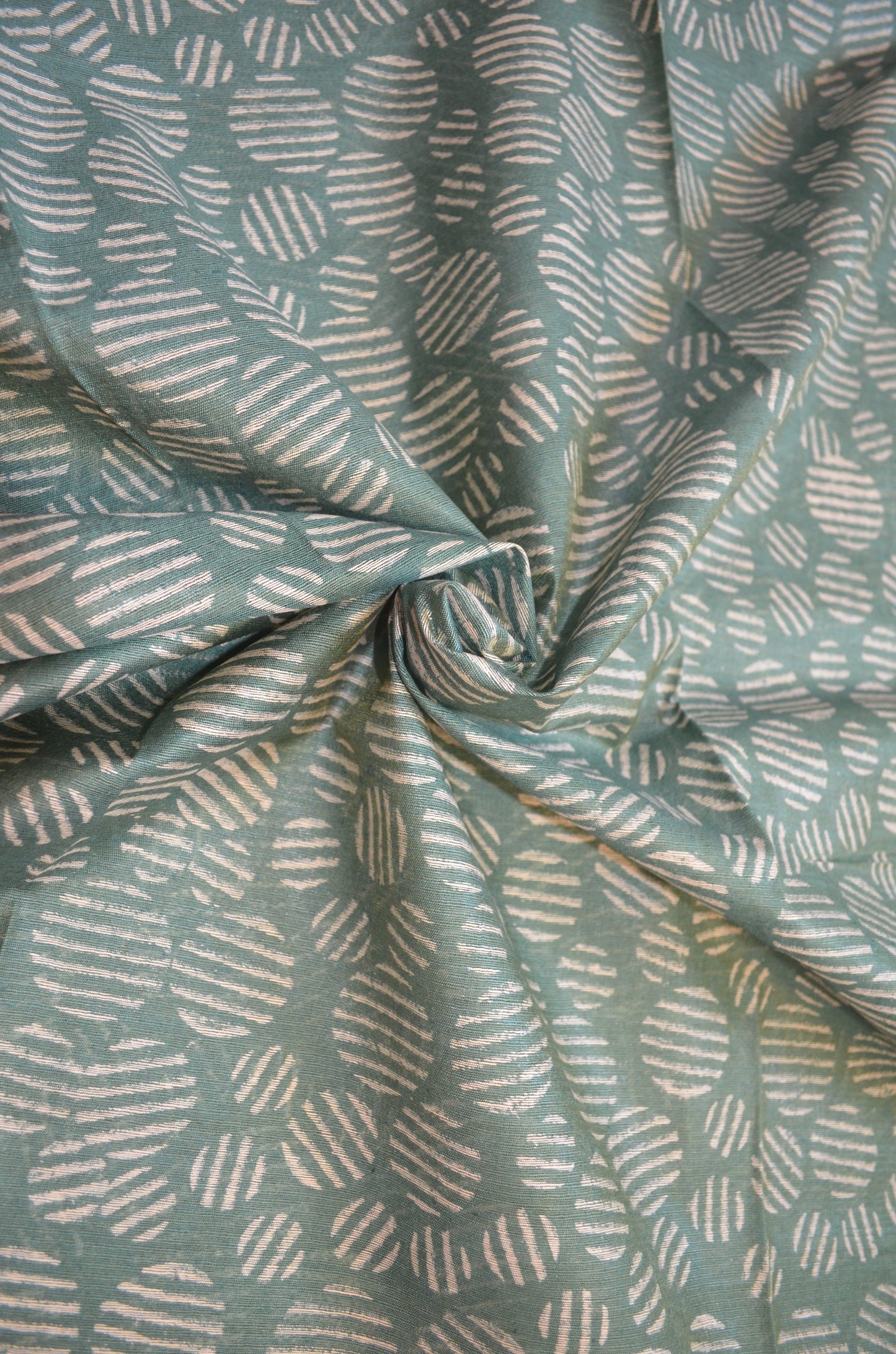 Seafoam Rust Bapta Print Vegan Silk Handloom Saree