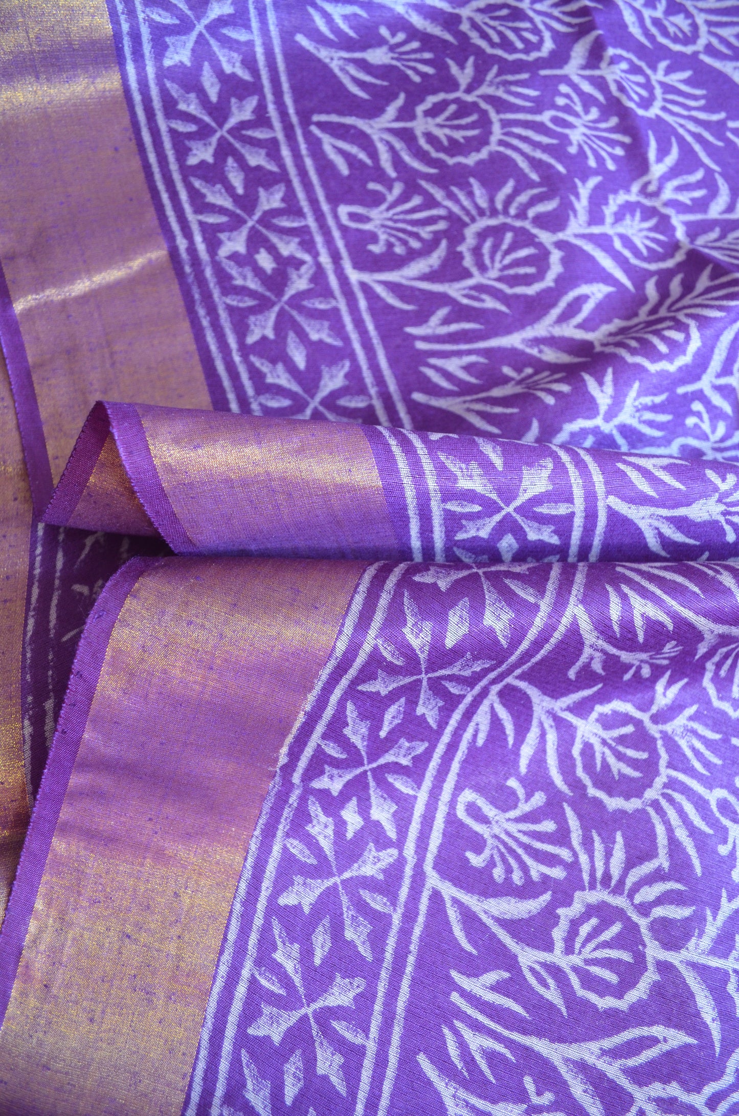 Purple Magenta Bapta Print Vegan Silk Handloom Saree