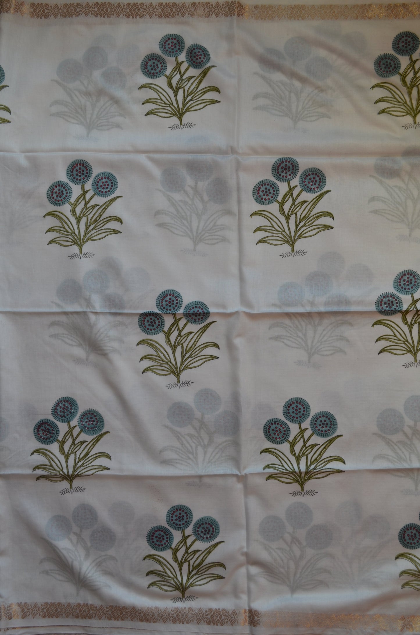 White Floral Print Vegan Silk Handloom Saree