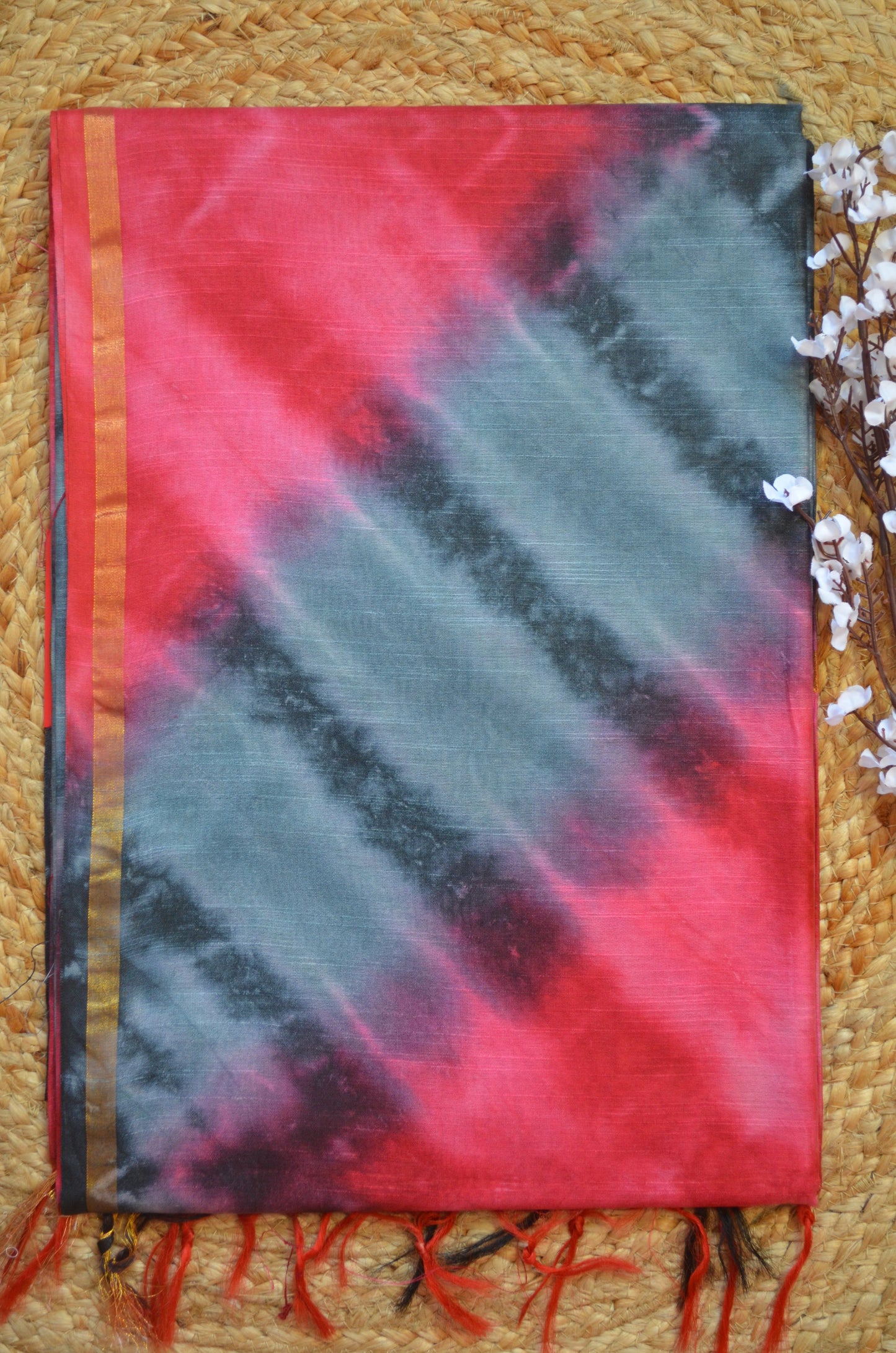Slate Magenta Shibori Vegan Silk Handloom Saree